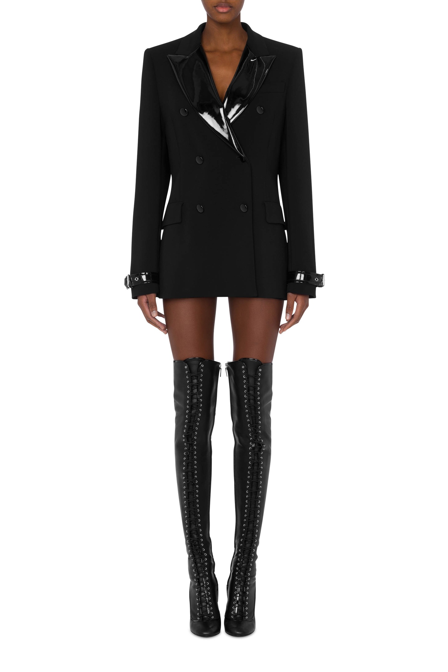 Moschino Bondage Buckle Stretch Cady Jacket Black Maat: 40 | Blazers Outlet | Dames | Zwart