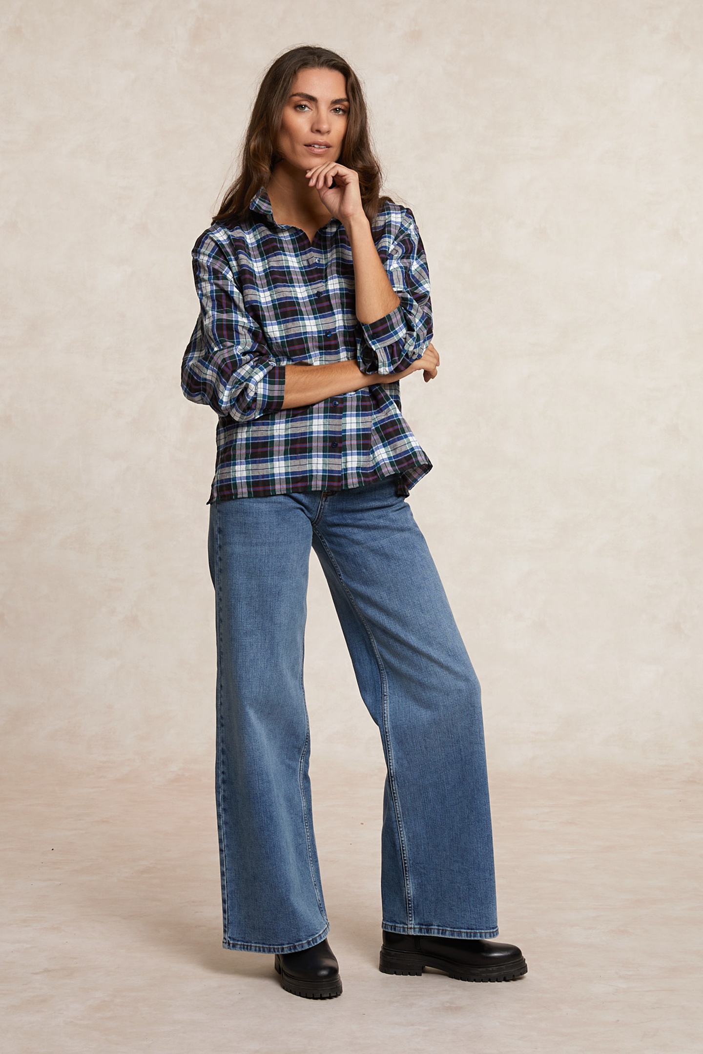 River Woods Loose Checked Blouse Multi Maat: 40 | Longsleeves Outlet | Dames | Blauw