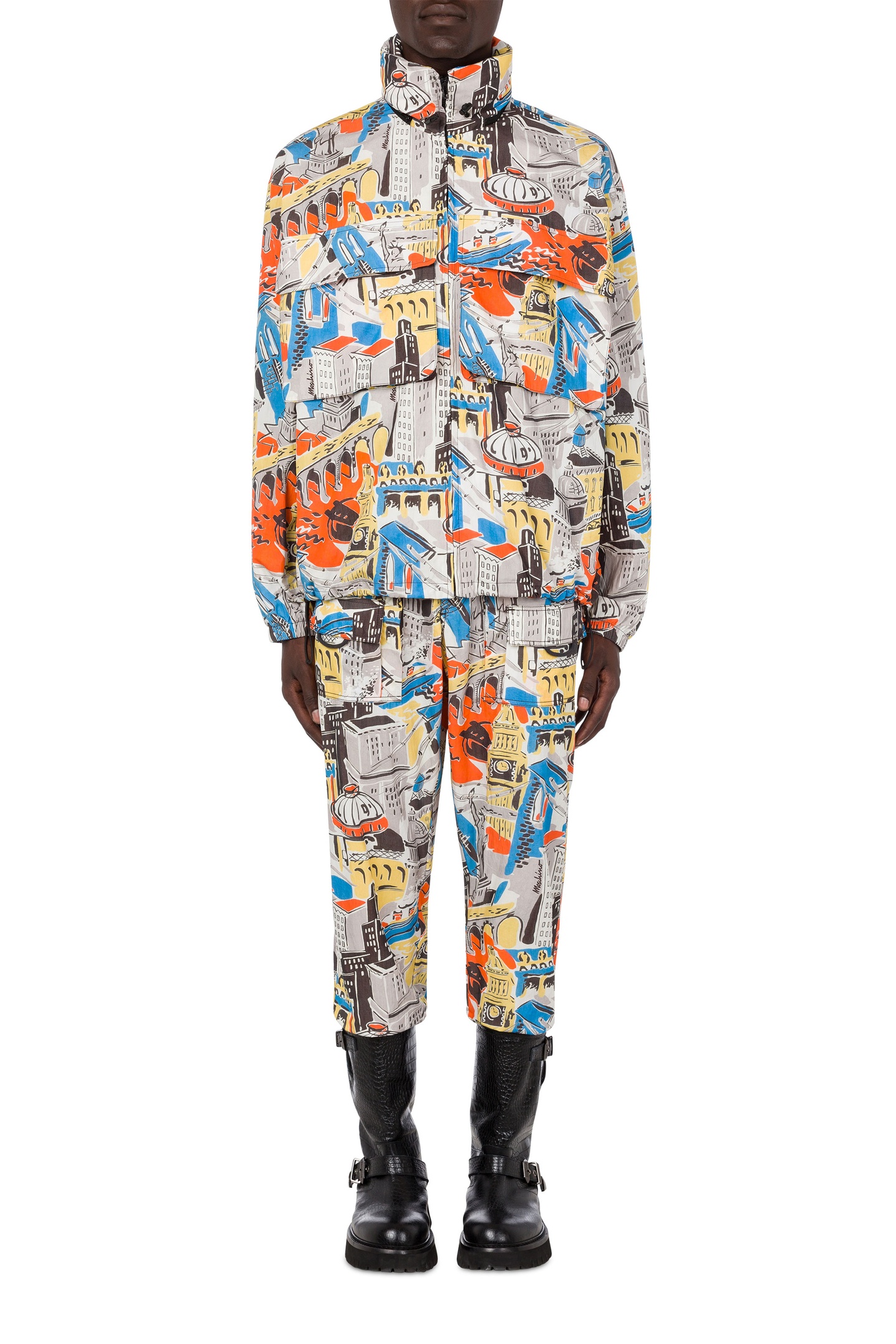 Moschino Windbreaker In Nylon City Print Grey Maat: 52 | Bomberjacks Outlet | Heren | Grijs