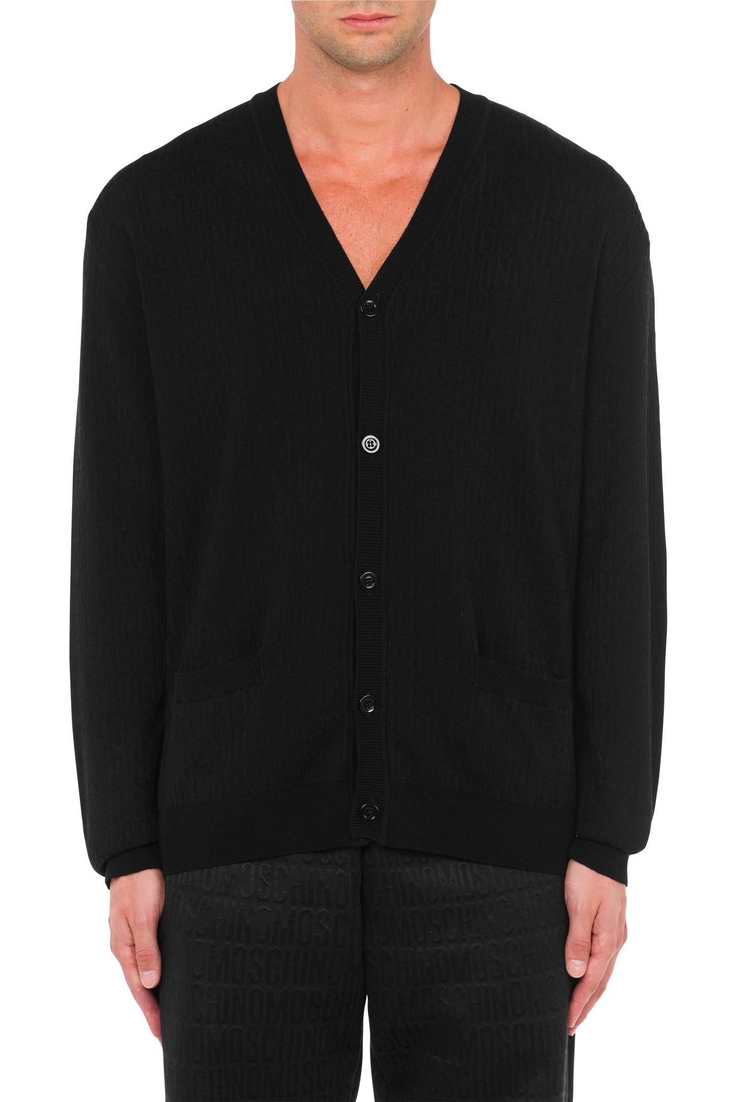 Moschino Allover Logo Wool Cardigan Black Maat: 50 | Cardigans Outlet | Heren | Zwart