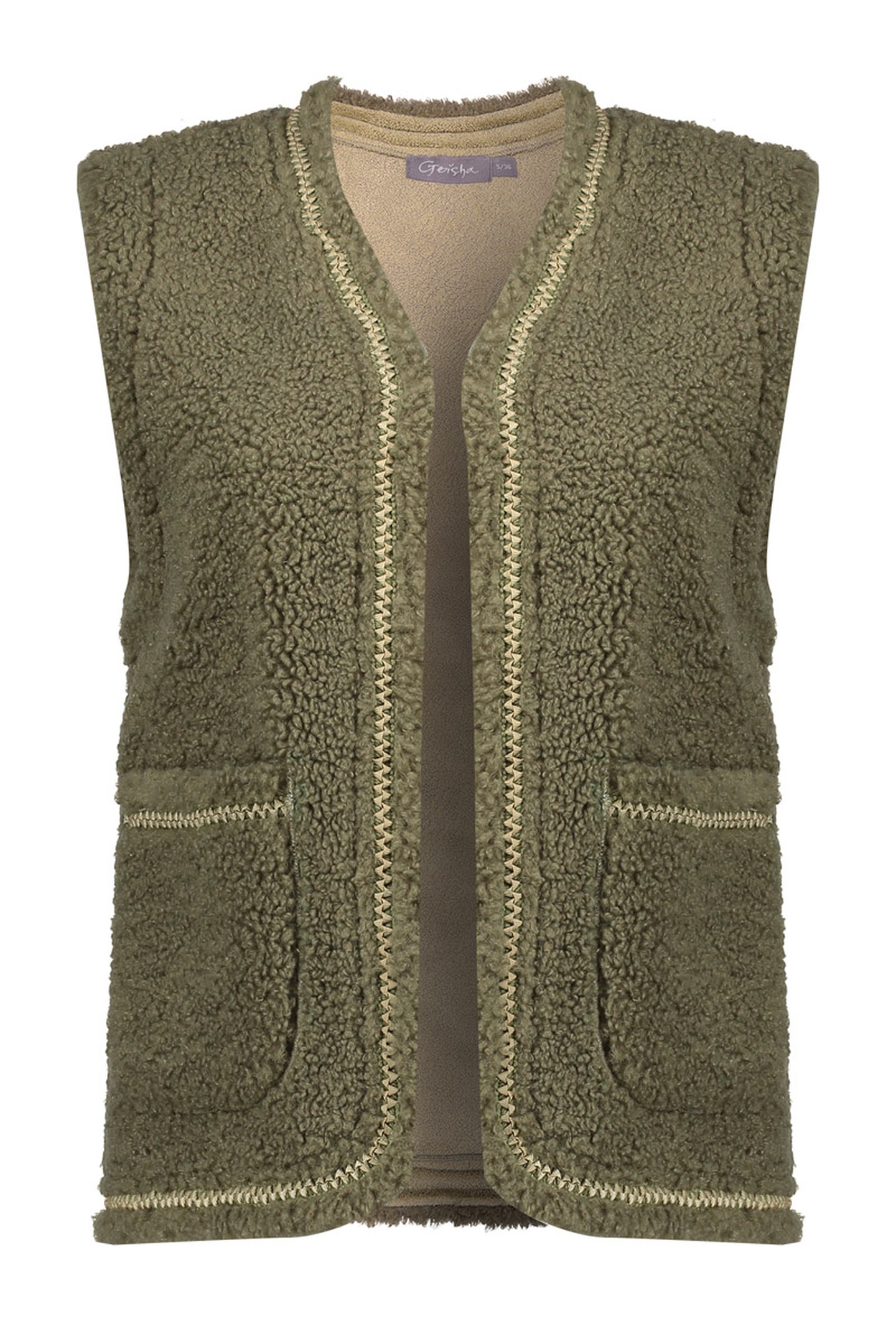 Geisha Gilet Teddy Embroidery Dark Green/tape Dark Green Maat: M | Gilets Outlet | Dames | Groen