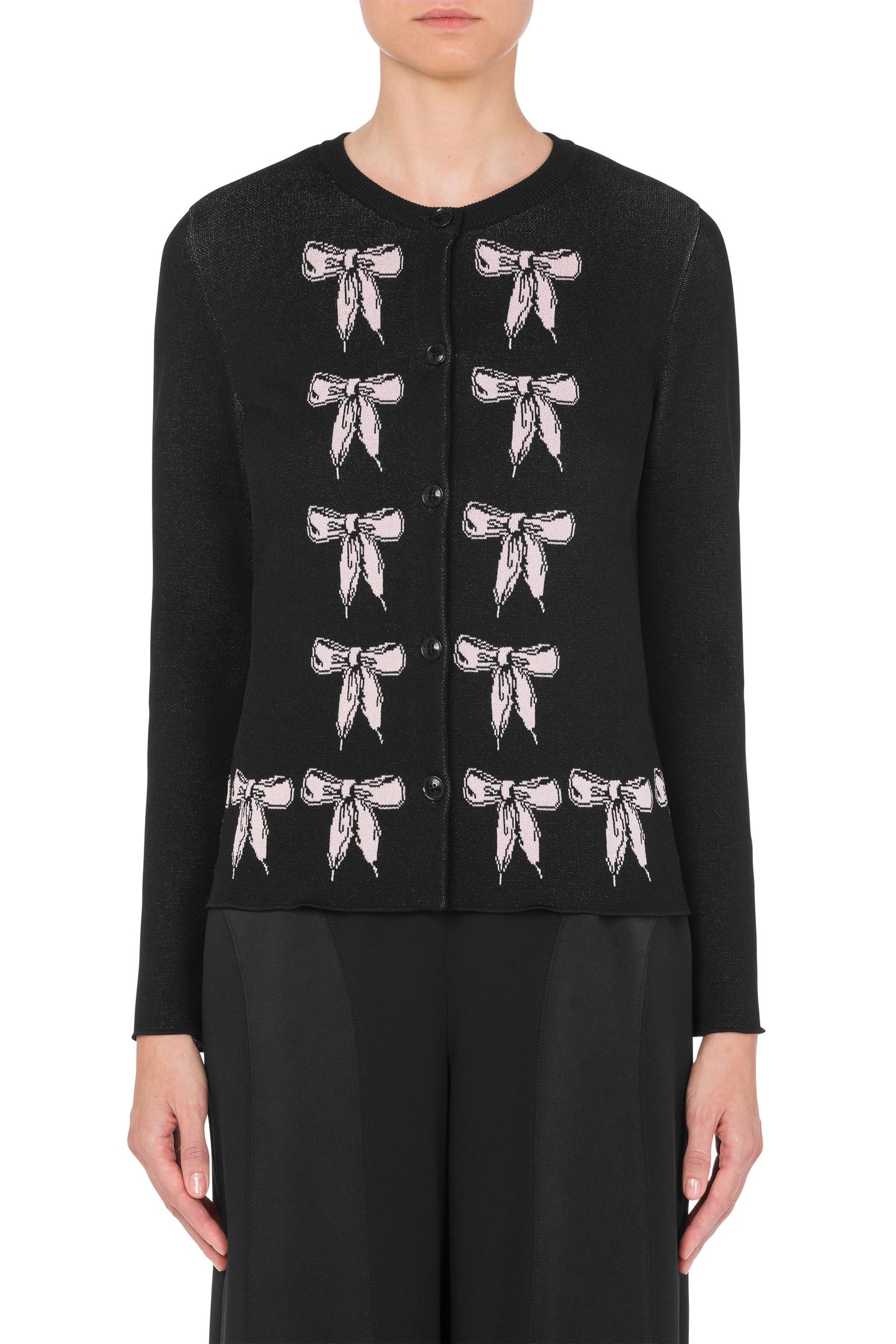 Moschino Bow Laces Stretch Knit Cardigan Black Maat: 36 | Longsleeves Outlet | Dames | Zwart
