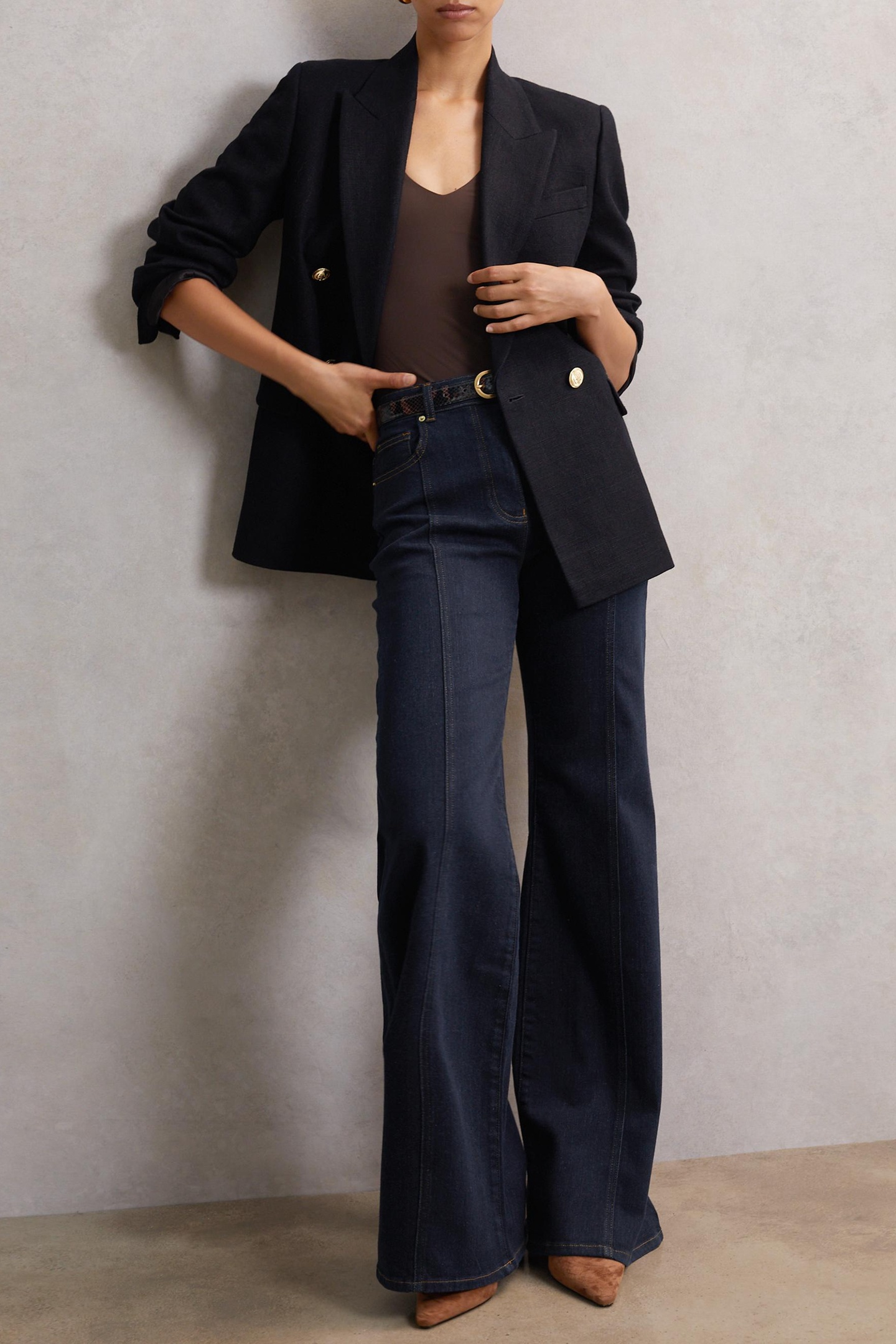 Reiss Flare Pin Stitch Jean Indigo Maat: W36L | Flared Jeans Outlet | Dames | Blauw