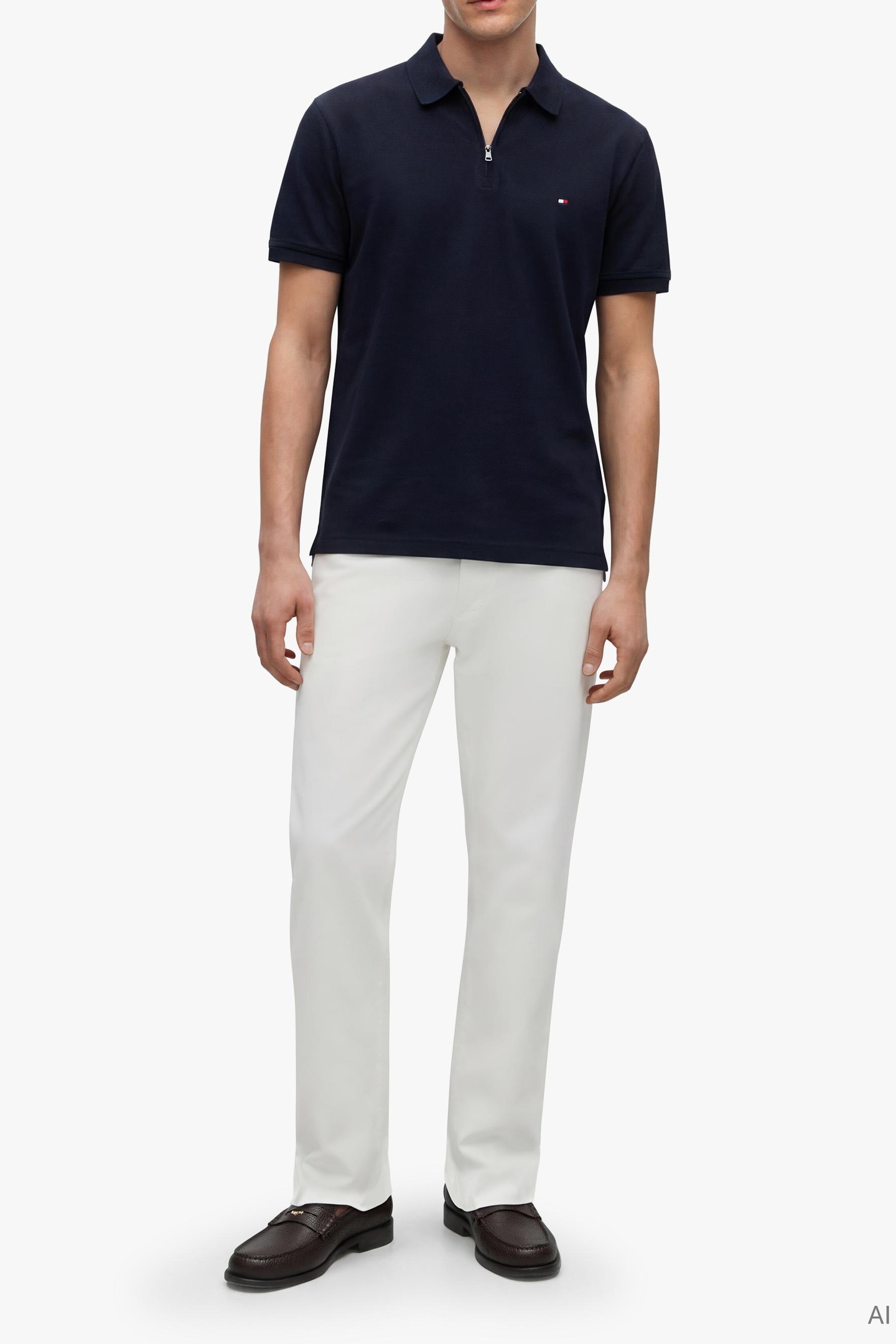 Tommy Hilfiger Merc Pique Zip Regular Polo Desert Sky Größe: M | Basic T-Shirts Outlet | Herren