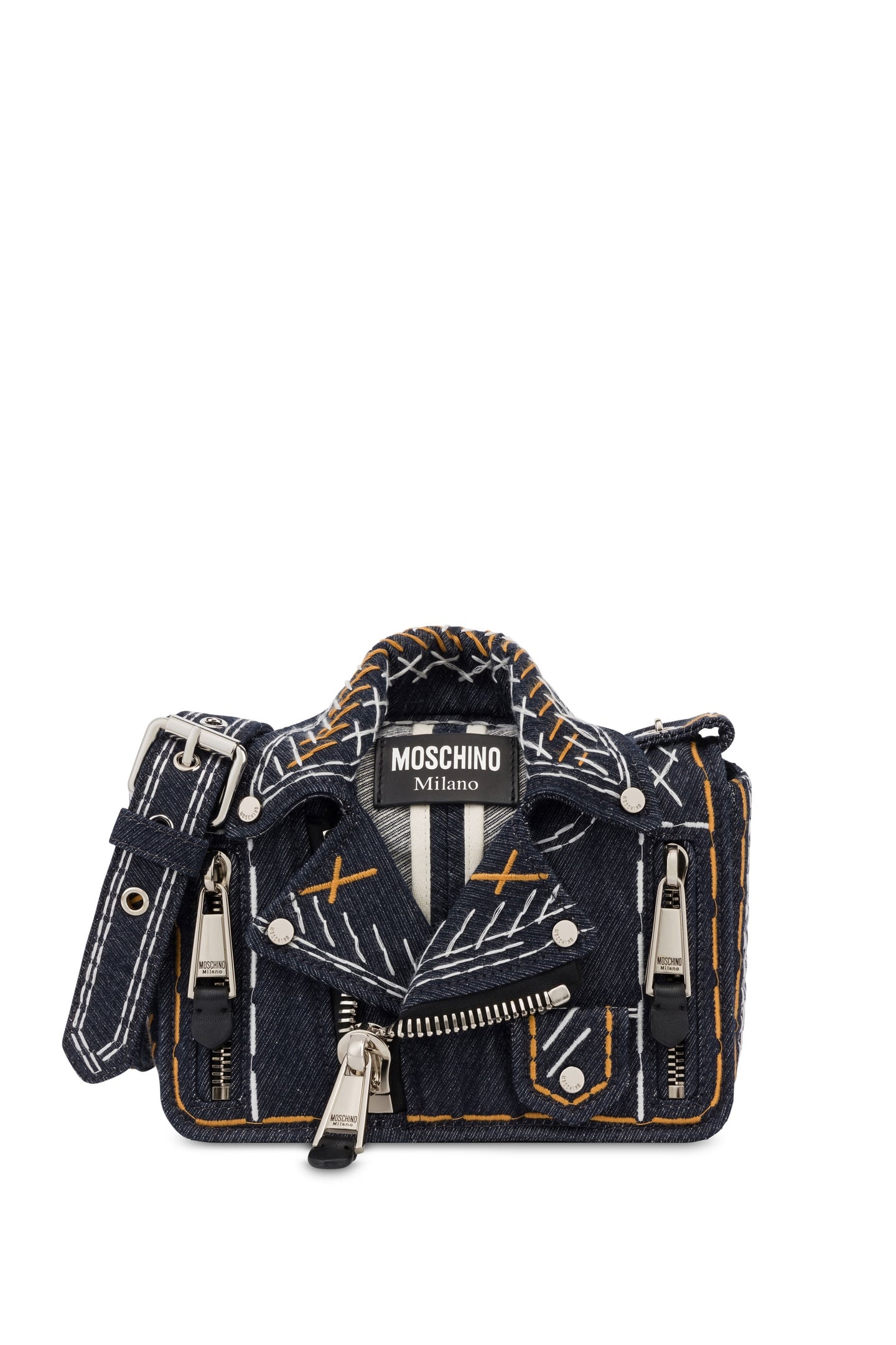 Moschino Biker Bag In Denim Stitching Blue Maat: OS | Handtassen Outlet | Dames | Blauw