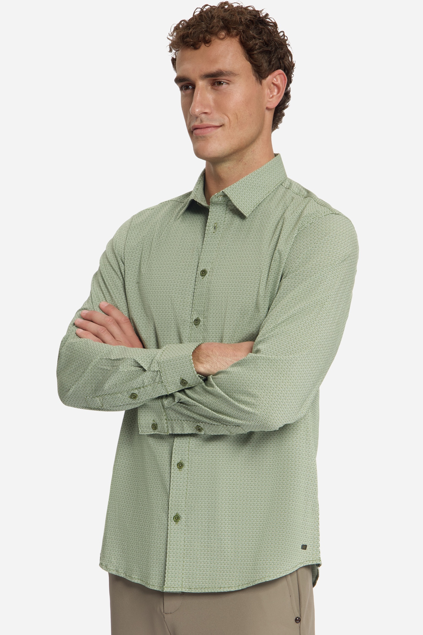 No Excess Shirt Stretch Allover Printed Moss Größe: S | Longsleeves Outlet | Herren