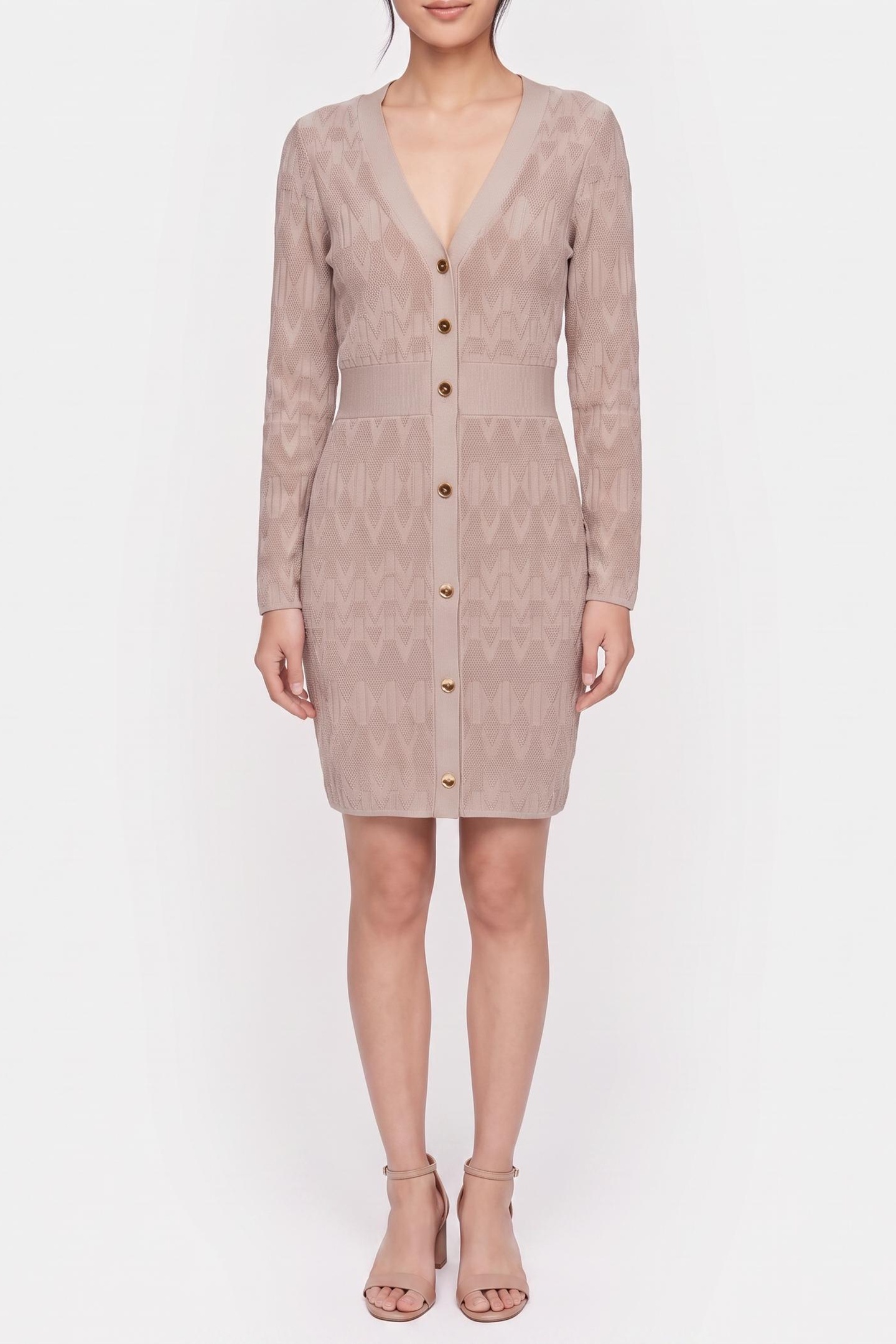GUESS Adele Logo Chenille Silk Taupe Multi Maat: 42 | Blousejurken Outlet | Dames | Beige