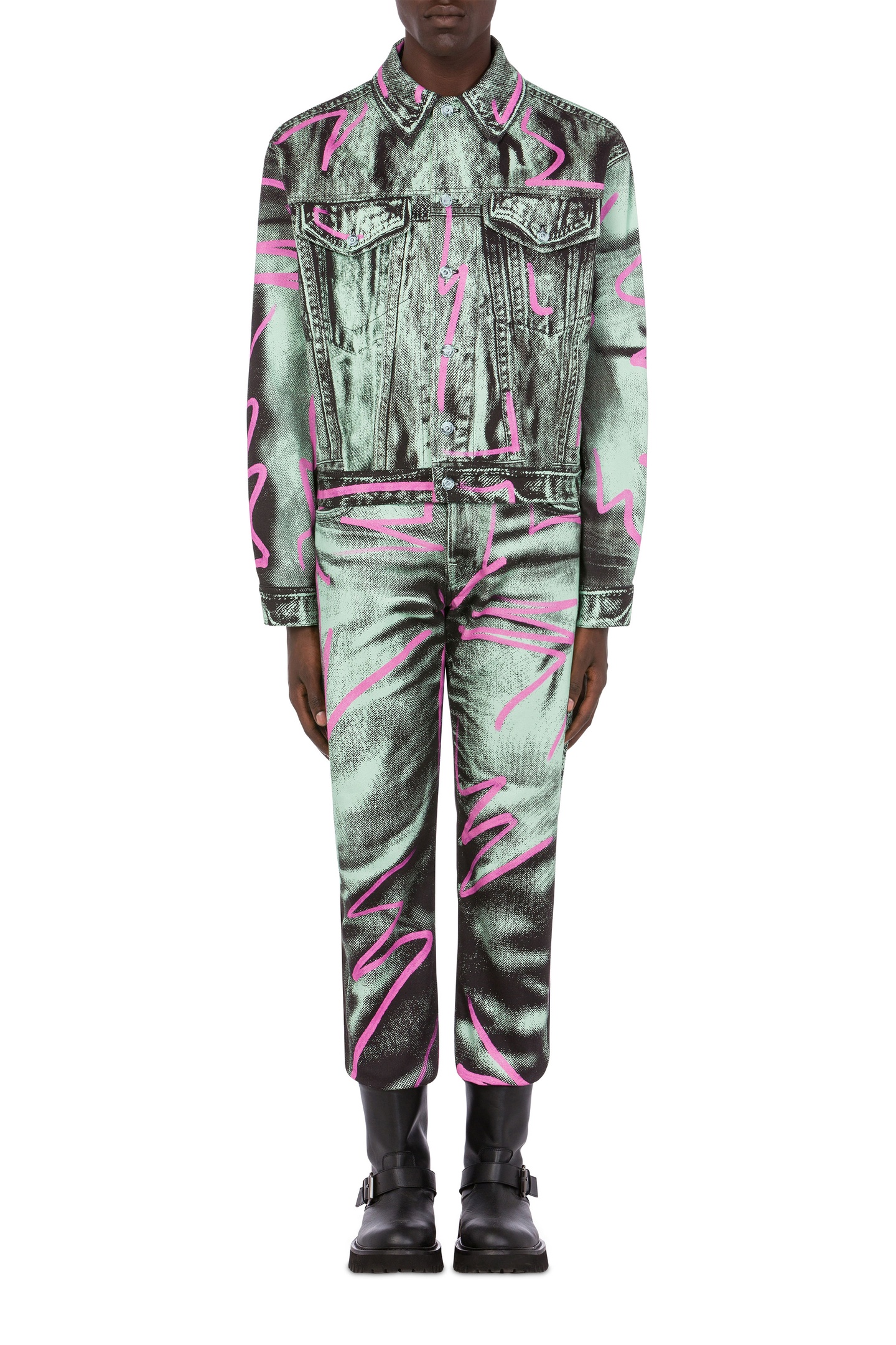 Moschino Shadows & Squiggles Cotton Bull Jacket Grey Maat: 52 | Leren Jassen Outlet | Heren | Zwart