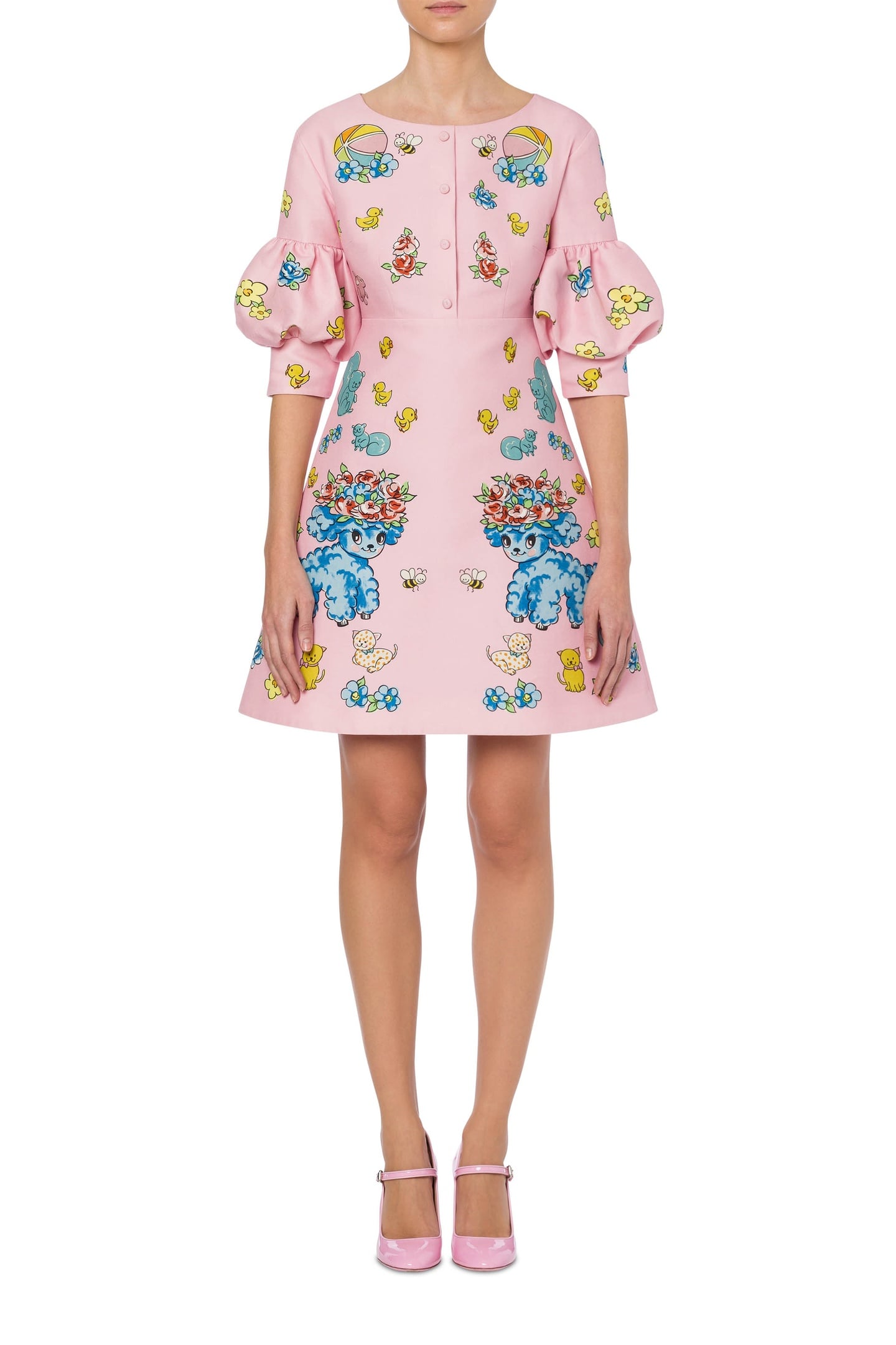 Moschino Calico Animals Duchesse Dress Pink Maat: 40 | Mini Jurken Outlet | Dames | Roze