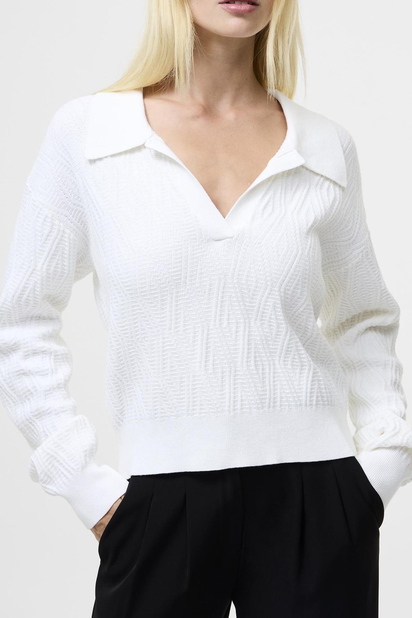 French Connection Lily Mozart Collared Jumper Linen White Maat: XL | Sweaters Outlet | Dames | Wit