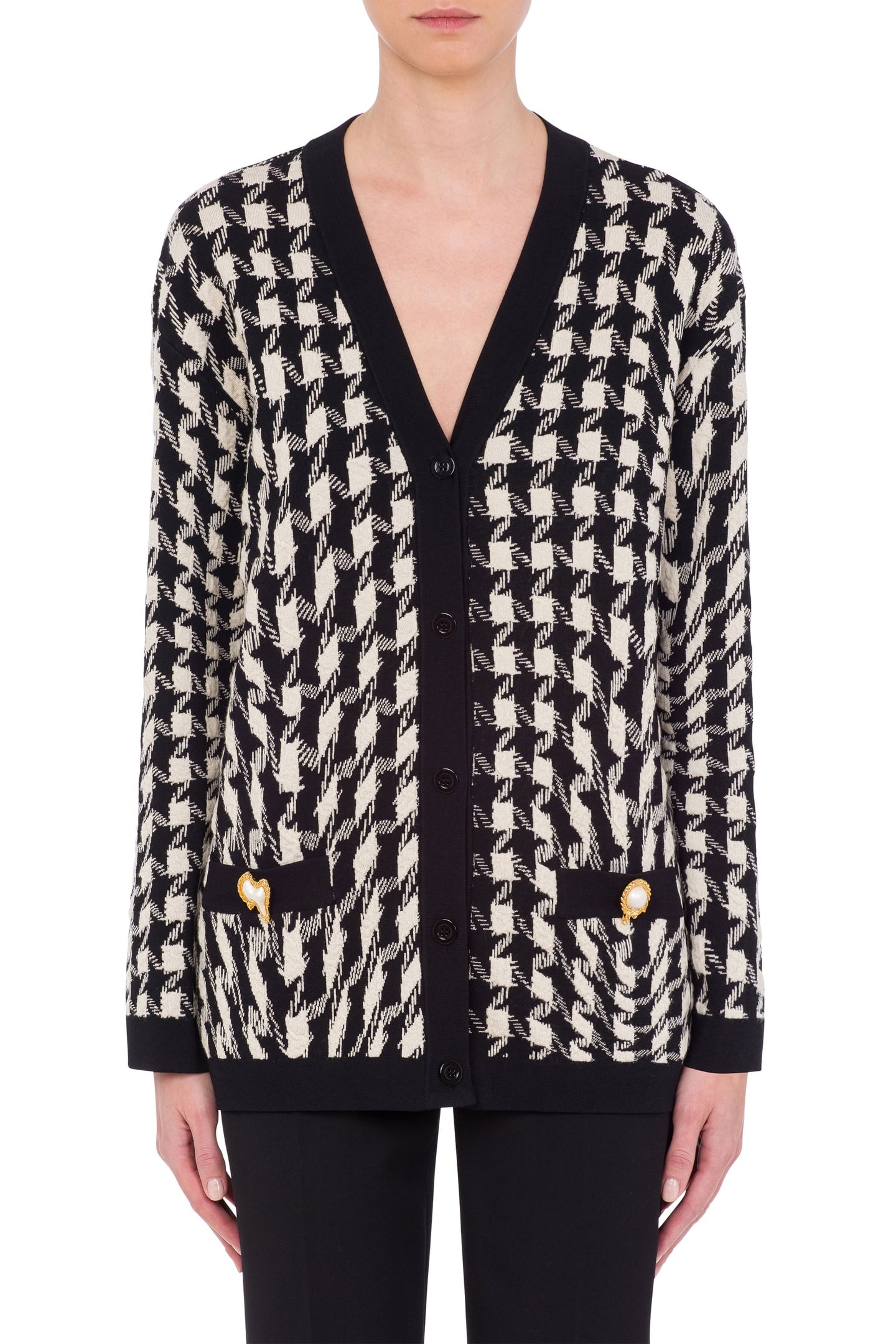 Moschino Morphed Houndstooth Stretch Cardigan White Maat: 38 | Longsleeves Outlet | Dames | Zwart