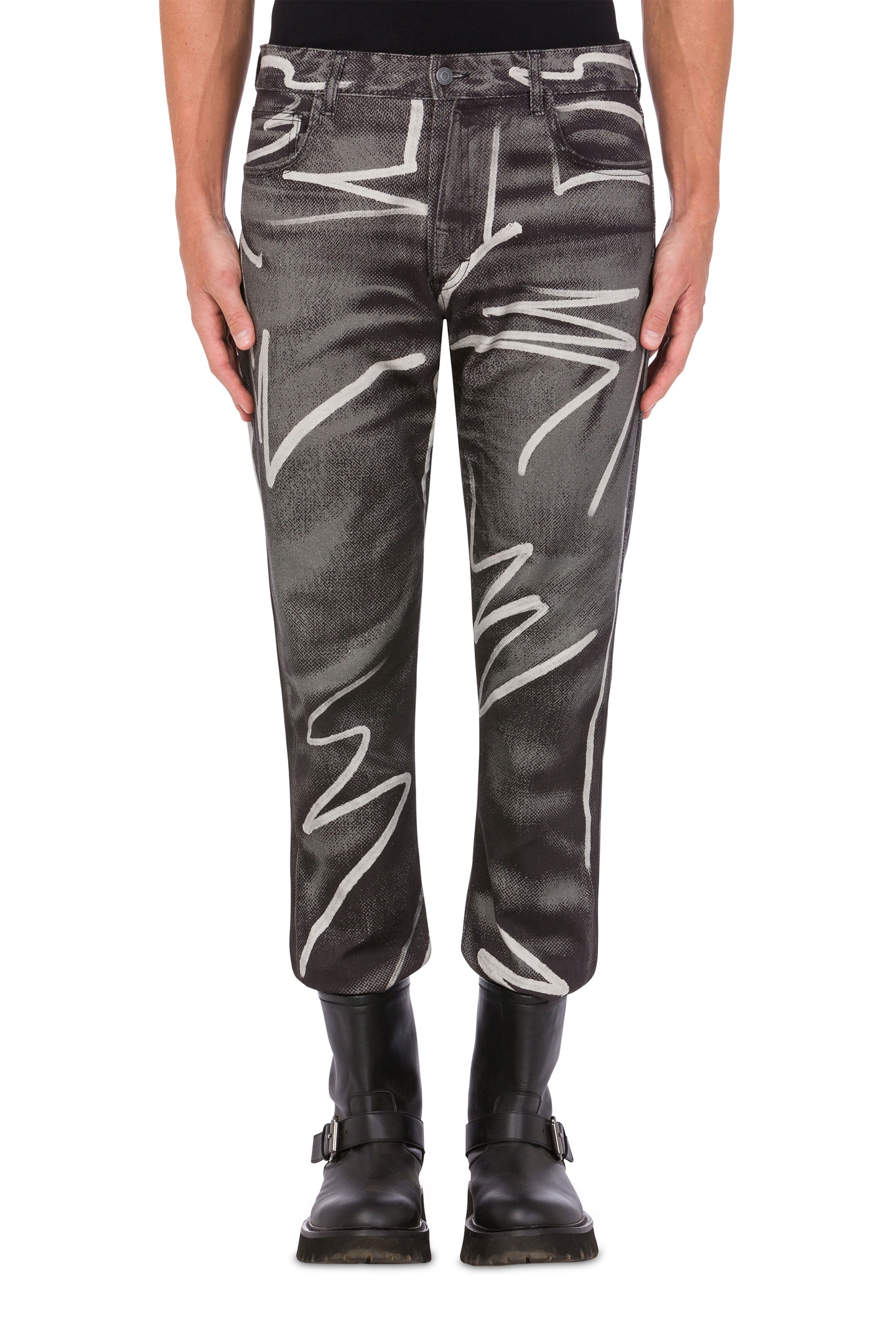 Moschino Shadows & Squiggles Cotton Bull Trousers Grey Maat: 52 | Slim Jeans Outlet | Heren | Grijs