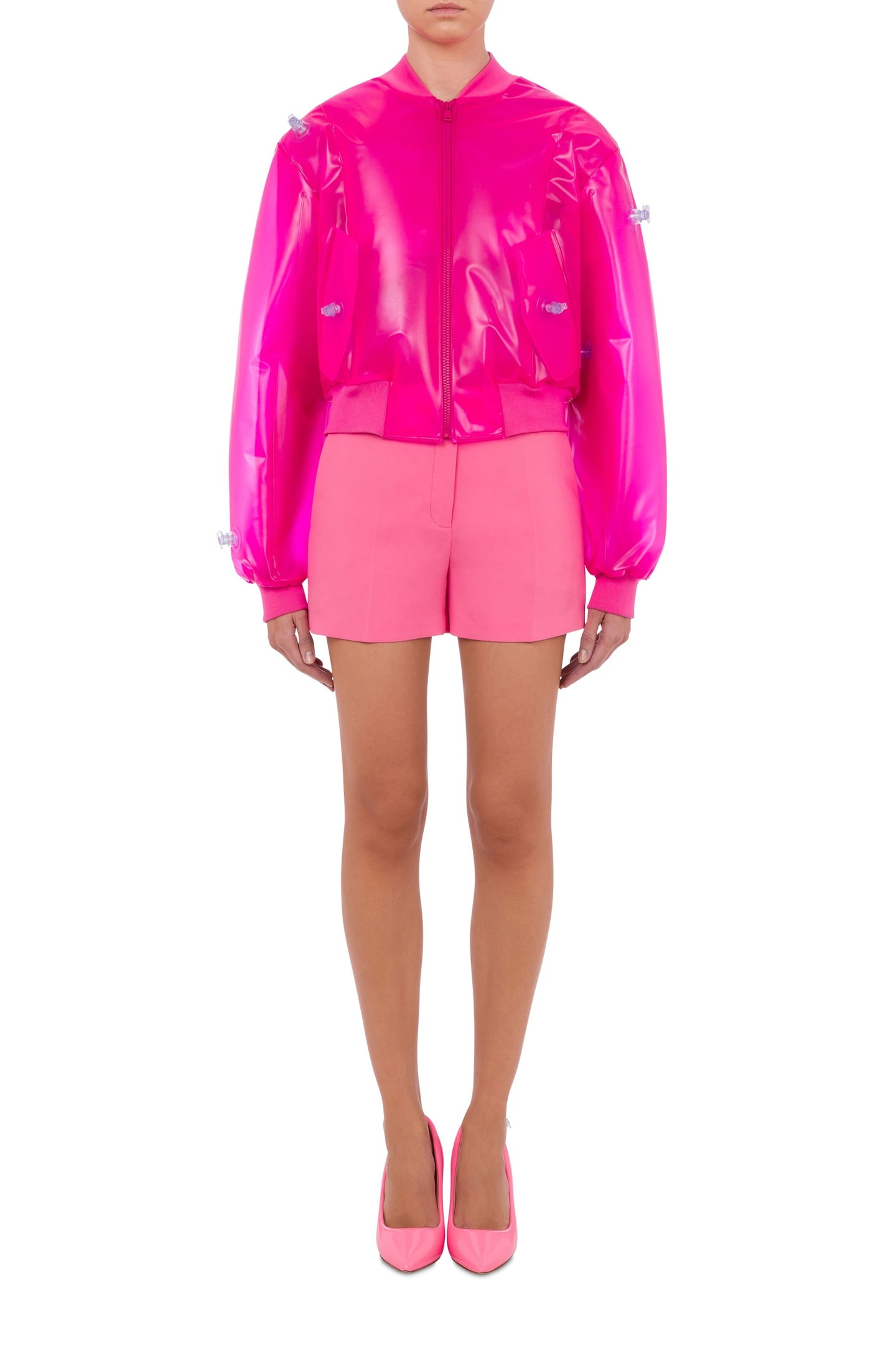 Moschino Inflatable Transparent Pvc Bomber Jacket Pink Maat: 40 | Bomberjacks Outlet | Dames | Roze