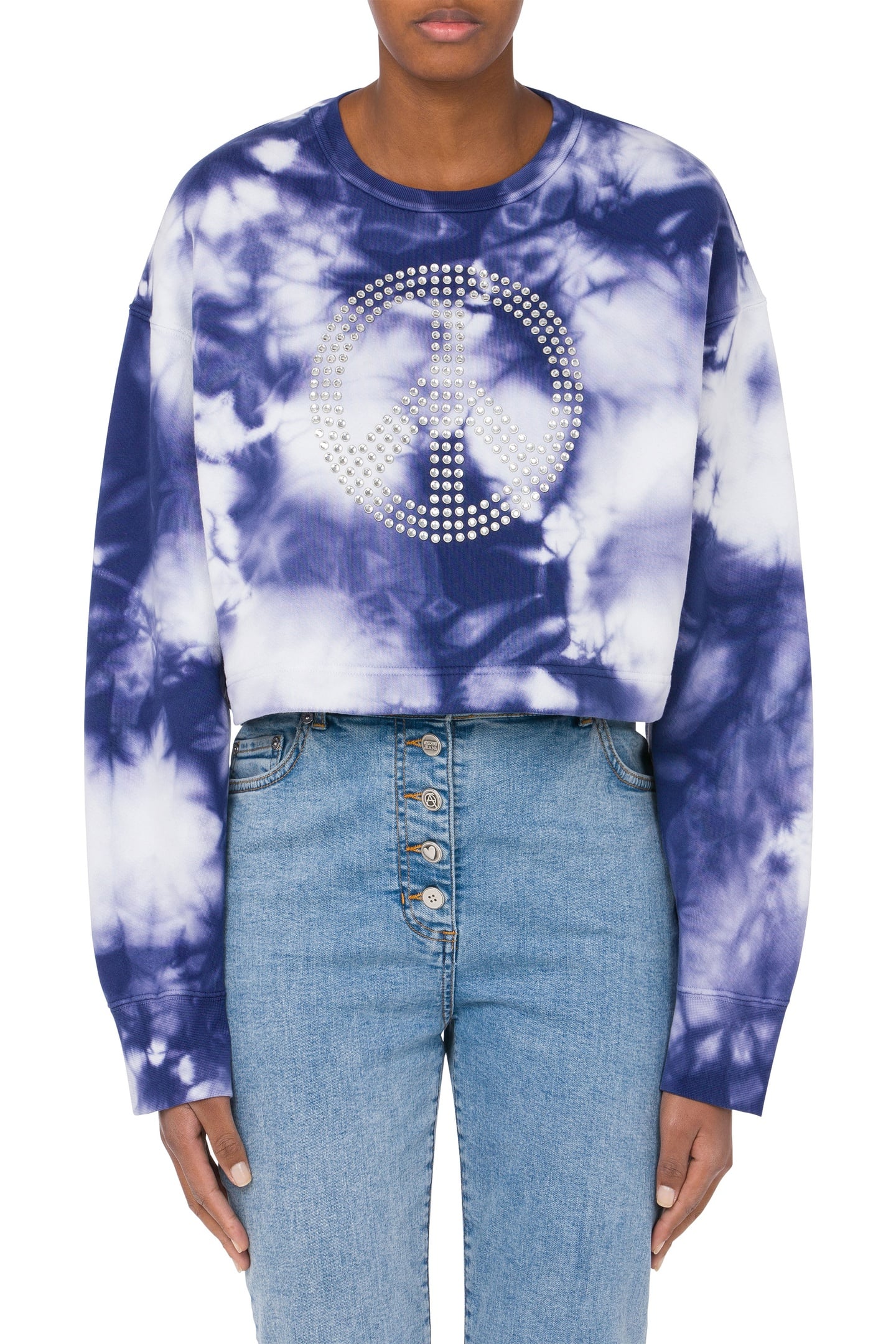 Moschino Tie Dye Cropped Sweatshirt Blue Maat: S | Longsleeves Outlet | Dames | Blauw