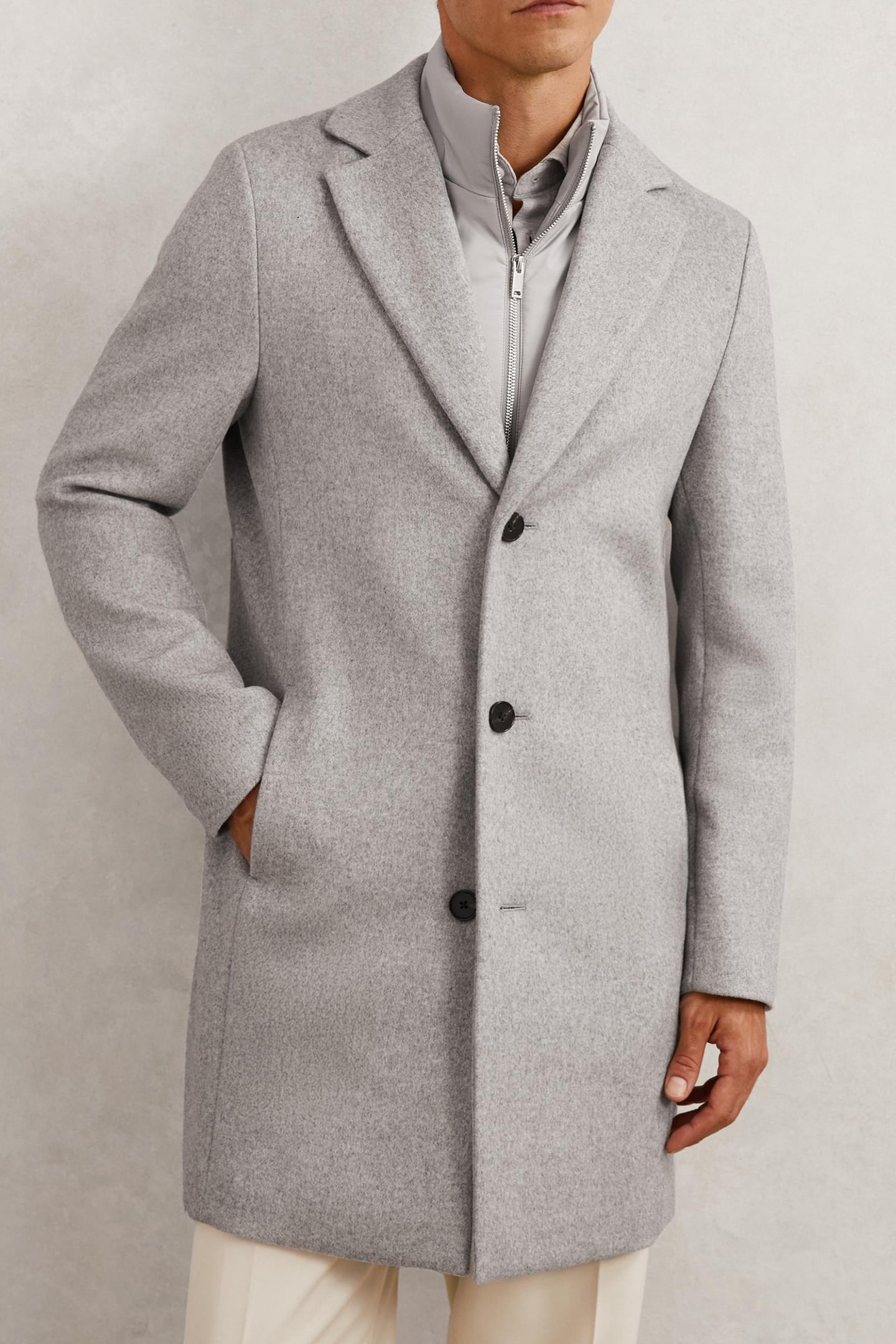 Reiss Ls Sb Wool Internal Gilet Overcoat Soft Grey Maat: M | Winterjassen Outlet | Heren | Grijs