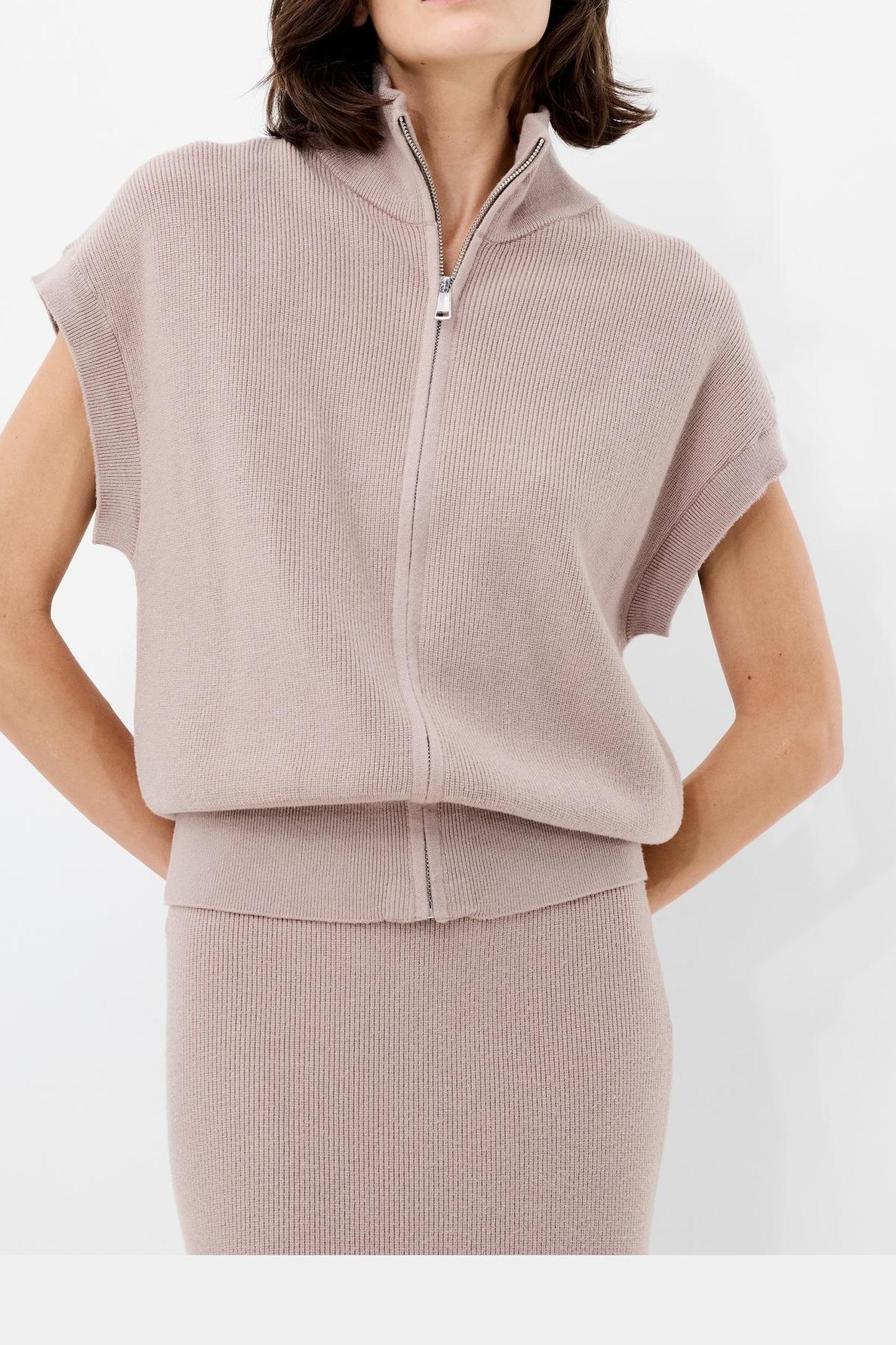 French Connection Ava Zip Through Slvles Vest Taupe Neutral Taupe Neutral Maat: M | Sweaters Outlet | Dames | Beige