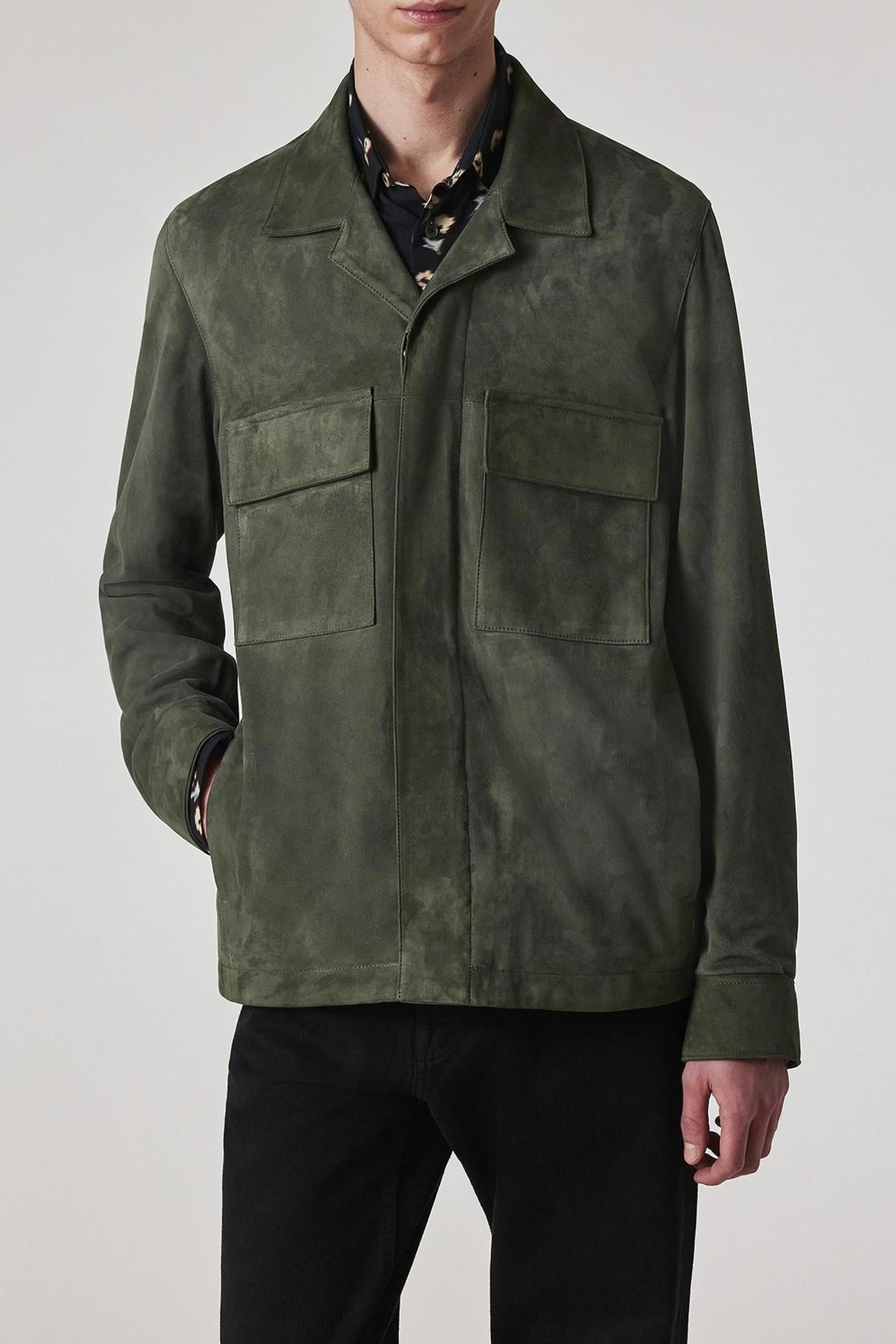 Paul Smith Mens Casual Fit Suede Leather Jacket Pastel_green Größe: L | Lederjacken Outlet | Herren | Grün