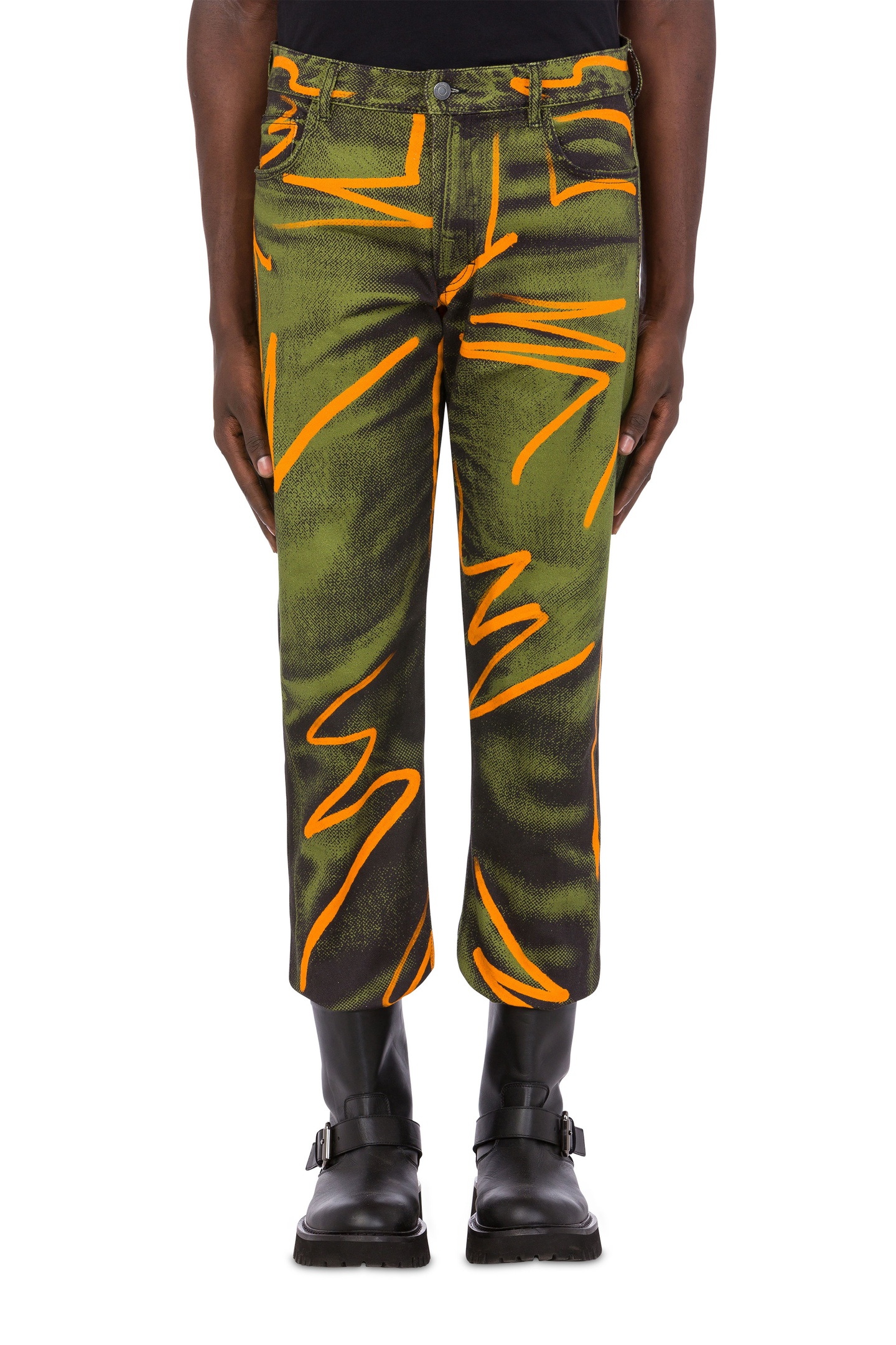 Moschino Shadows & Squiggles Cotton Bull Trousers Green Maat: 46 | Slim Jeans Outlet | Heren | Groen