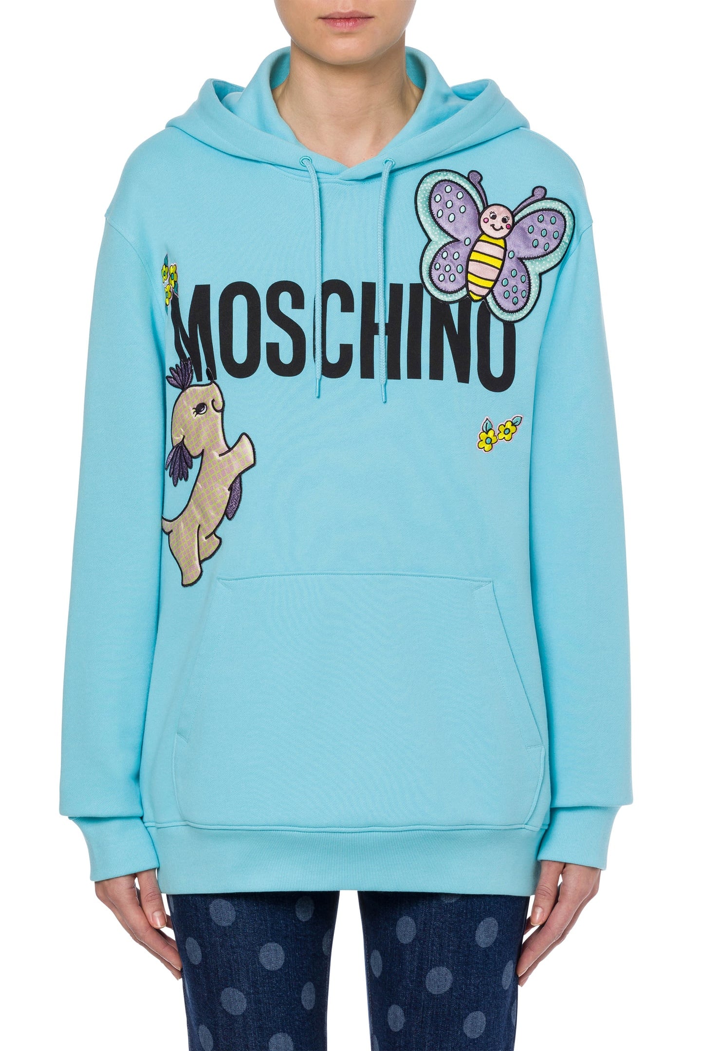 Moschino Animals Patch Hoodie Blue Maat: 36 | Sweaters Outlet | Dames | Blauw