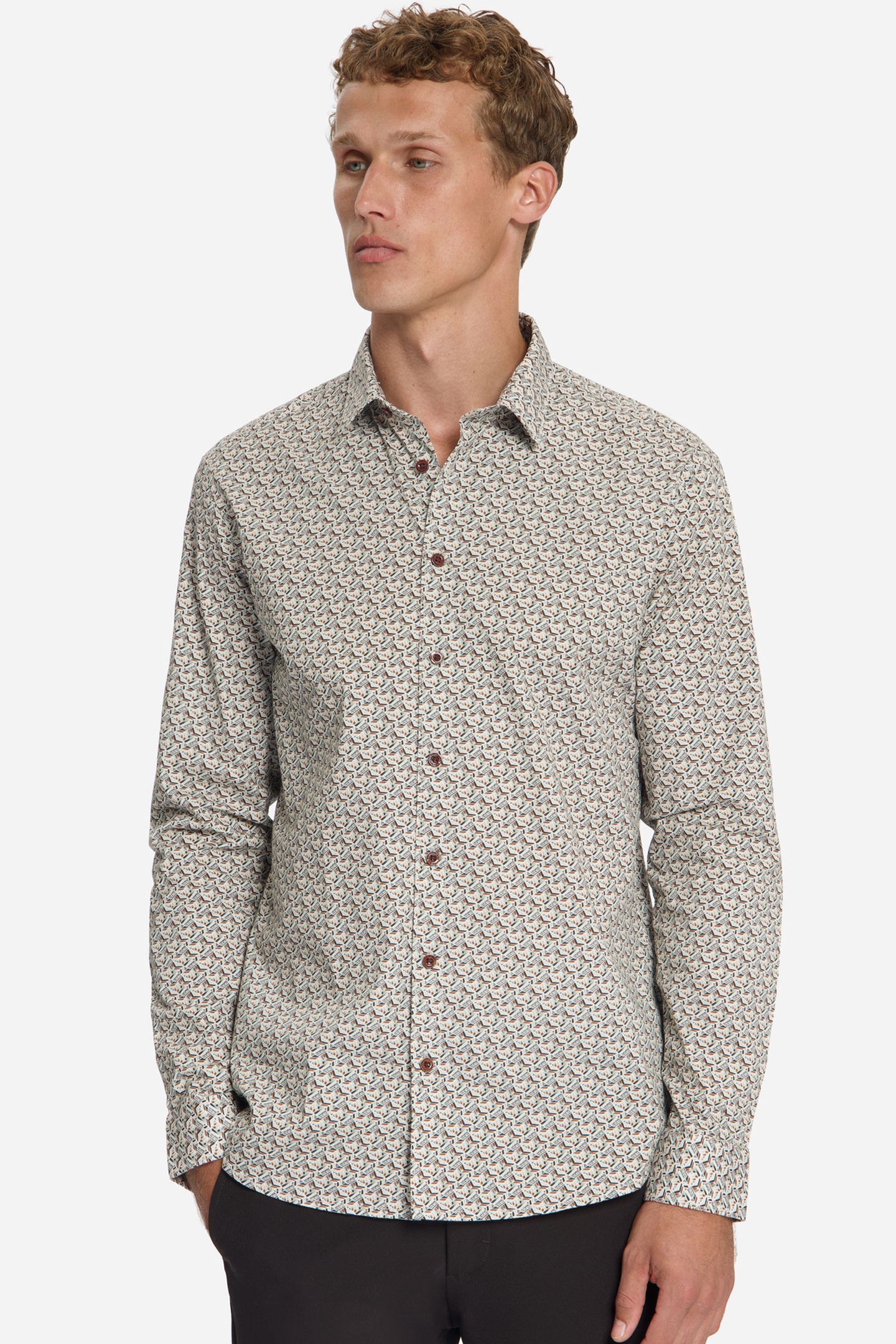 No Excess Shirt Stretch Allover Printed Caramel Größe: S | Casual hemden Outlet | Herren | Braun