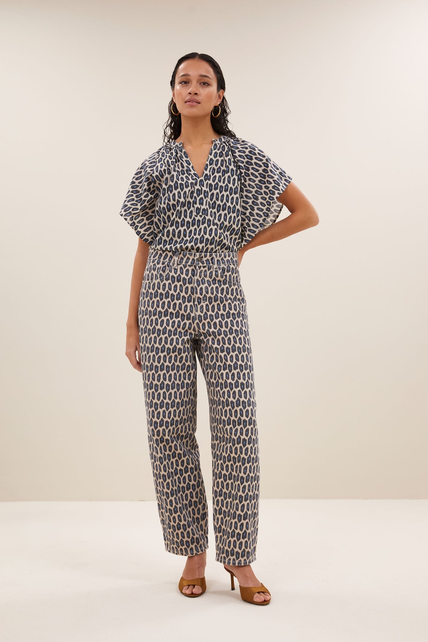 By-Bar Vina Paris Cheetah Blouse Paris Cheetah Maat: M | Jumpsuits Outlet | Dames | Blauw