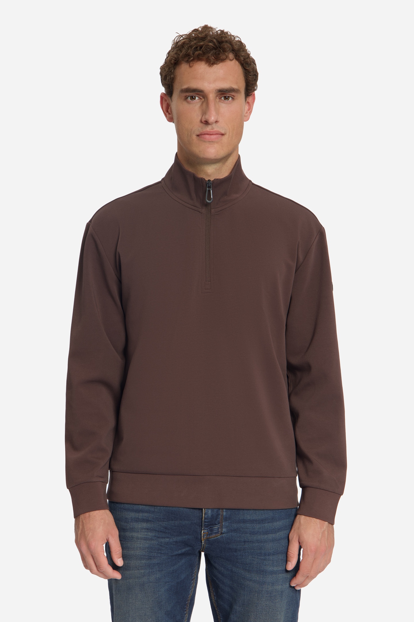 No Excess Sweater Half Zip Dark Brown Größe: S | Longsleeves Outlet | Herren | Braun