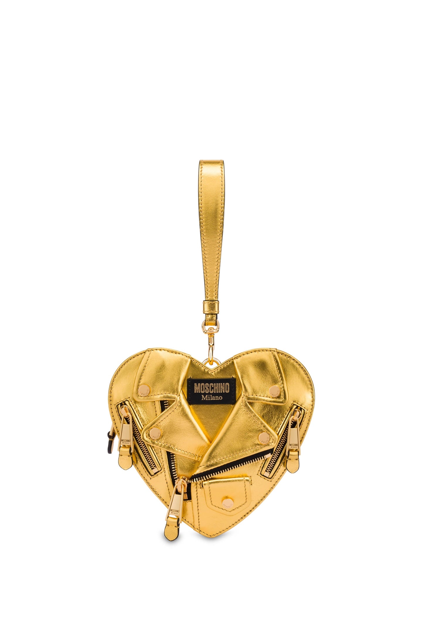 Moschino Heart Biker Bag In Laminated Nappa Leather Gold Maat: OS | Handtassen Outlet | Dames | Goud