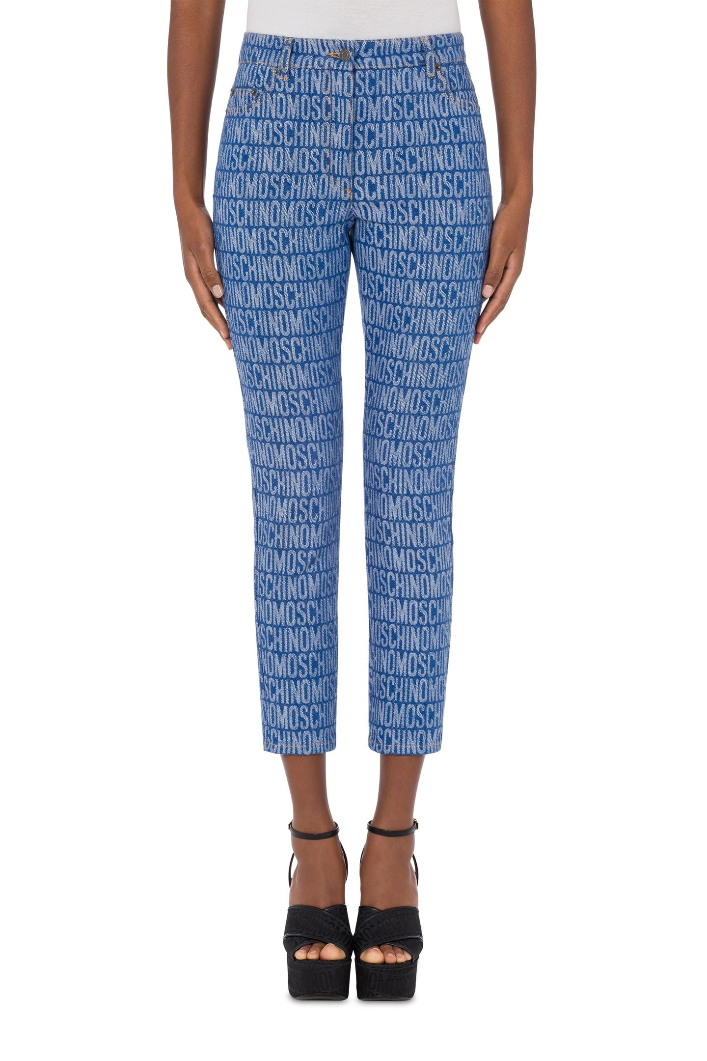 Moschino Allover Logo Denim Trousers Blue Maat: 40 | Skinny Broeken Outlet | Dames | Blauw