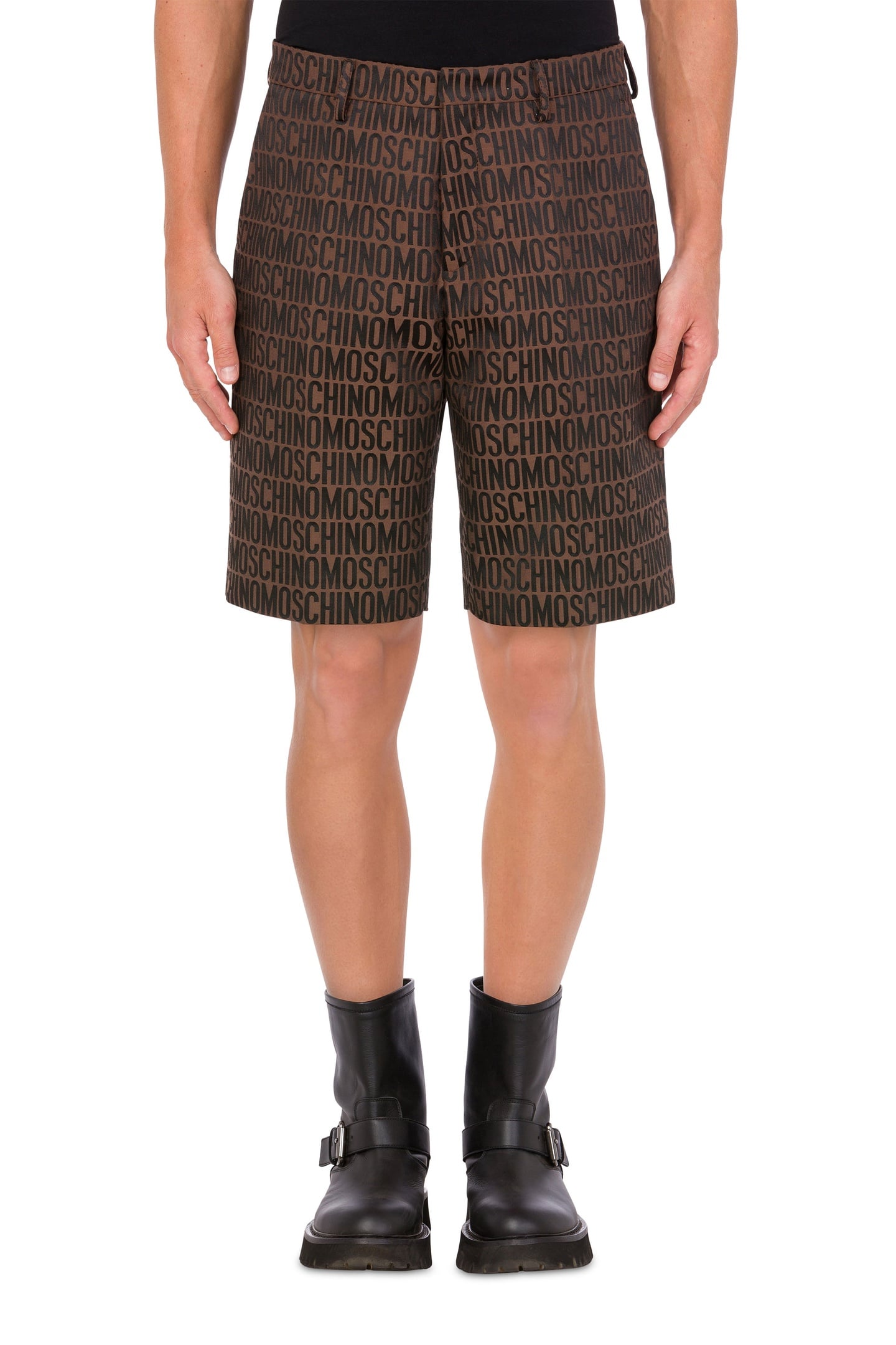 Moschino Allover Logo Jacquard Nylon Bermuda Shorts Brown Maat: 46 | Korte Broeken Outlet | Heren | Bruin