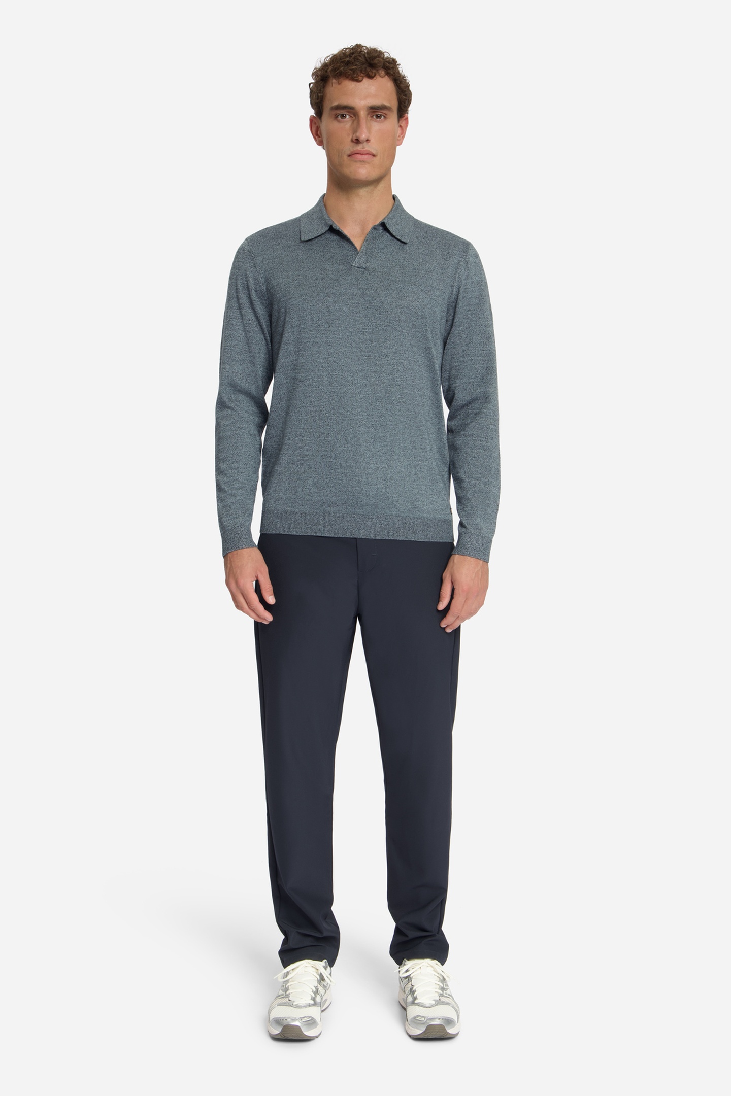 No Excess Pullover V Polo Melange Dusty Blue Größe: S | Longsleeves Outlet | Herren | Blau