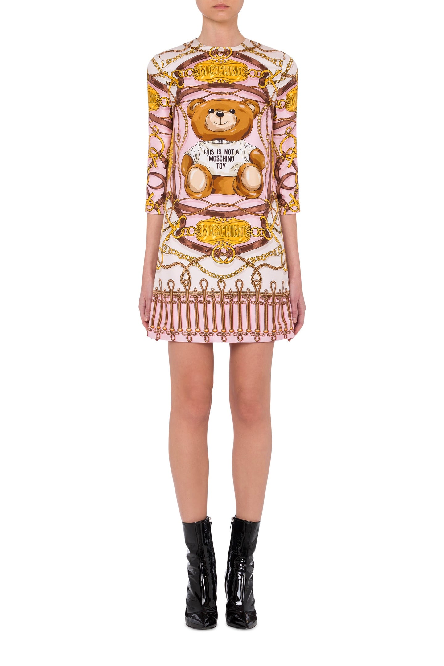Moschino Military Teddy Scarf Silk Dress Pink Maat: 40 | Blousejurken Outlet | Dames | Roze