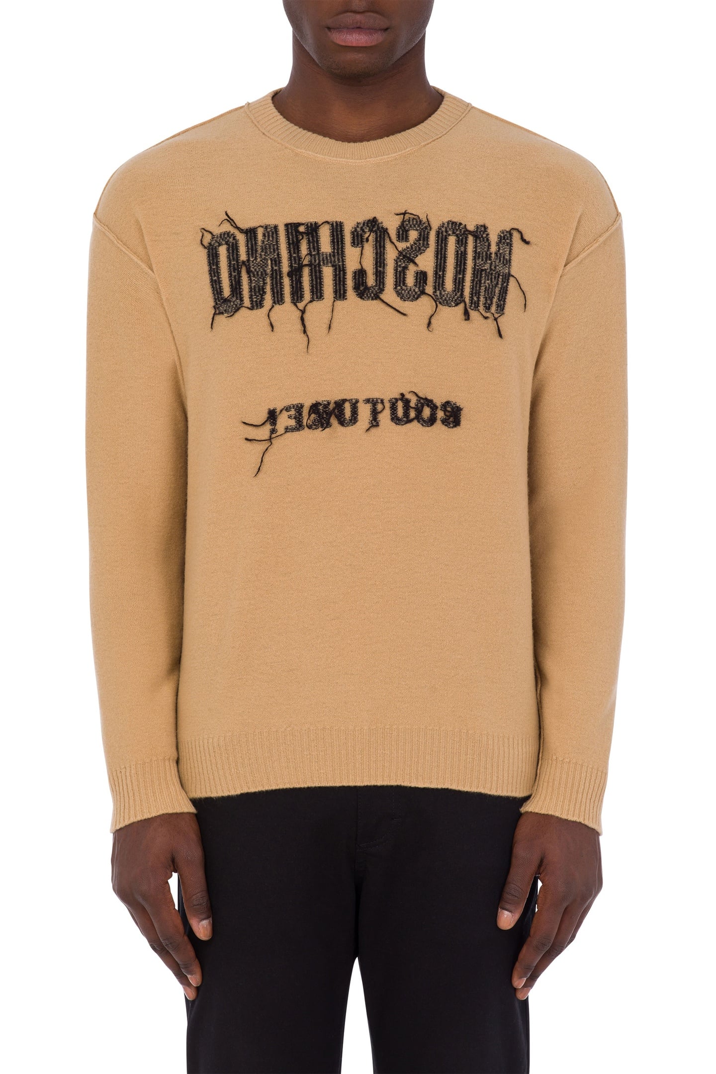 Moschino Wool Pullover Inside Out Logo Beige Maat: 48 | Longsleeves Outlet | Heren | Beige