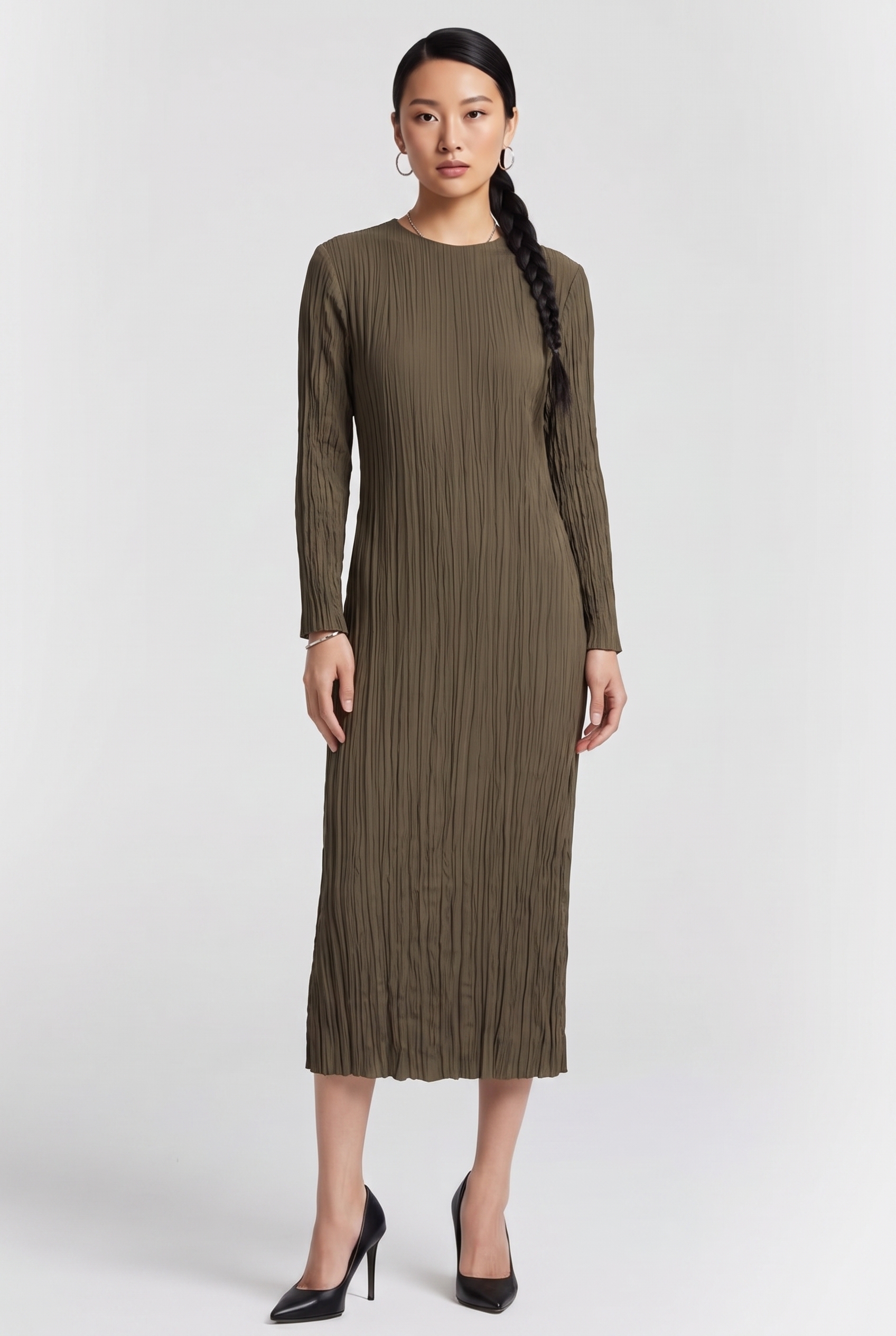 & Other Stories St Malou Dress Khaki Maat: XS | Midi Jurken Outlet | Dames | Bruin