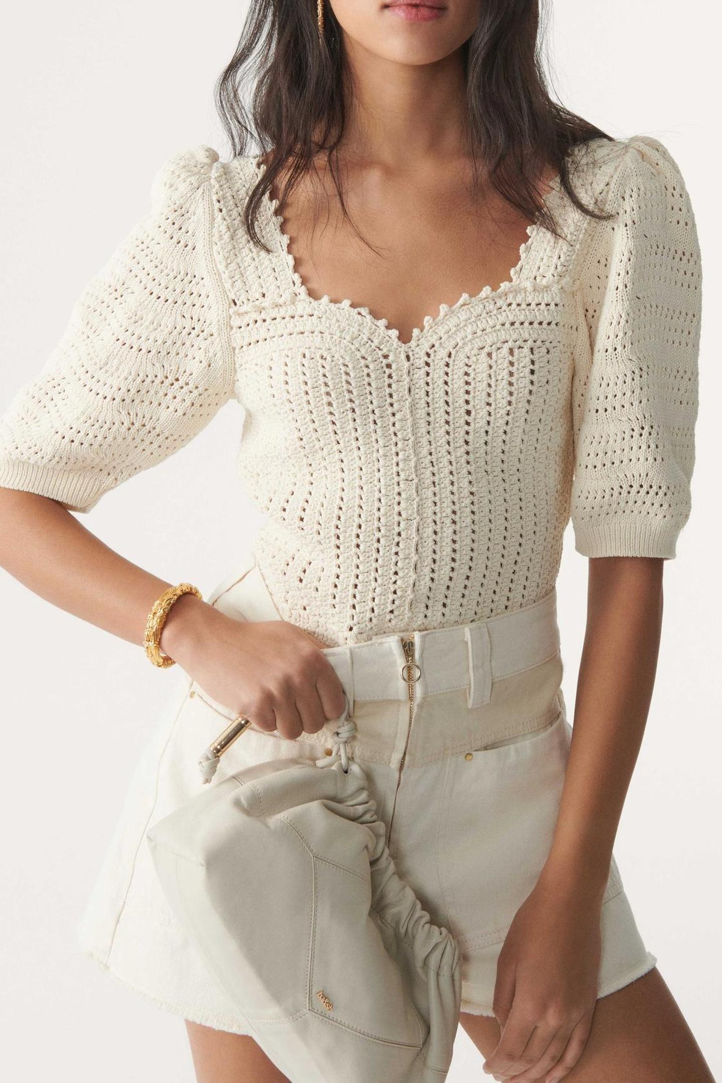 BA&SH Short Sleeves Knit Ecru Maat: XL | Sweaters Outlet | Dames | Ecru