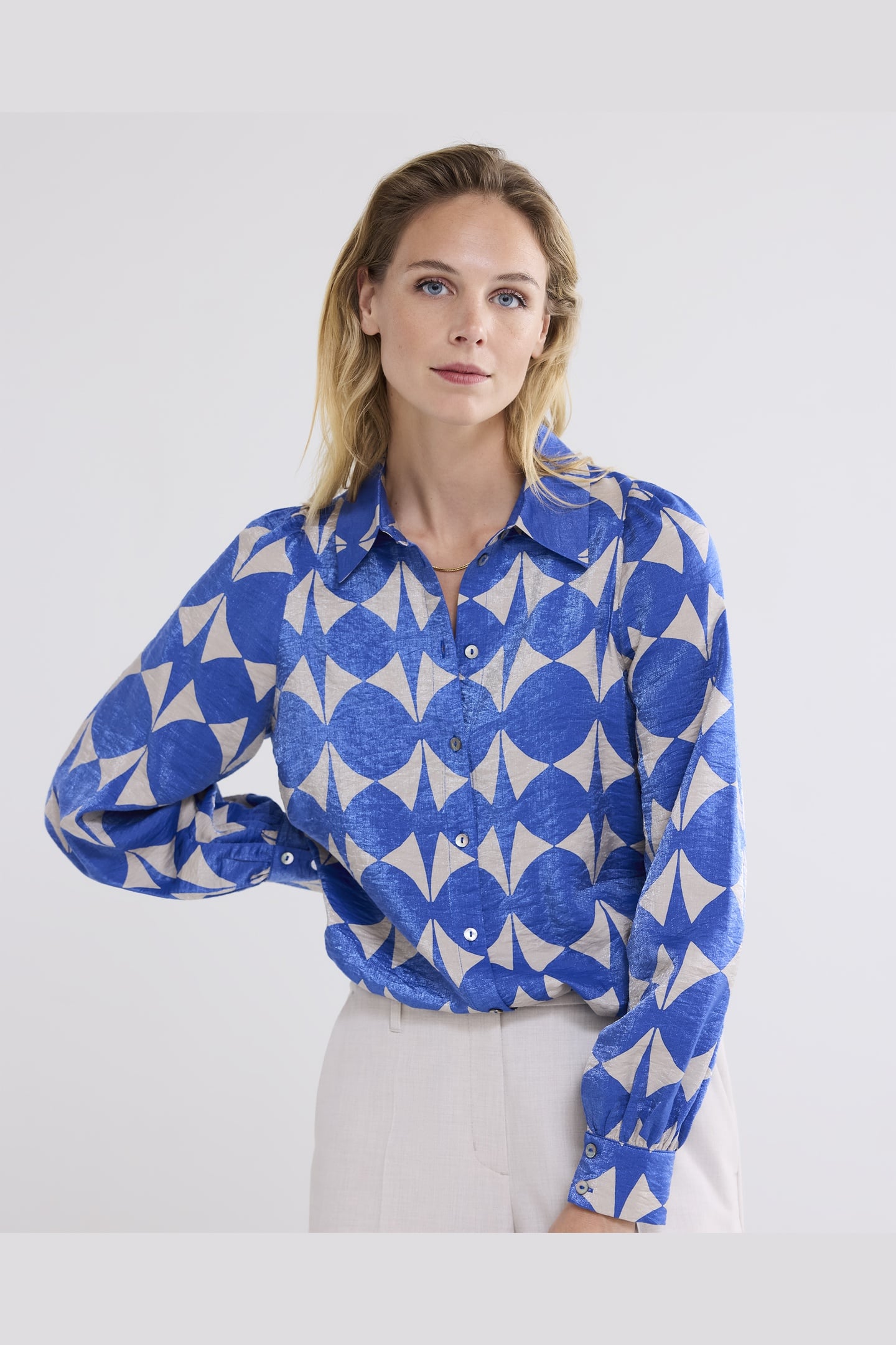 Summum Woman Blouse Two Tone Print Royal Blue Maat: 36 | Longsleeves Outlet | Dames | Blauw