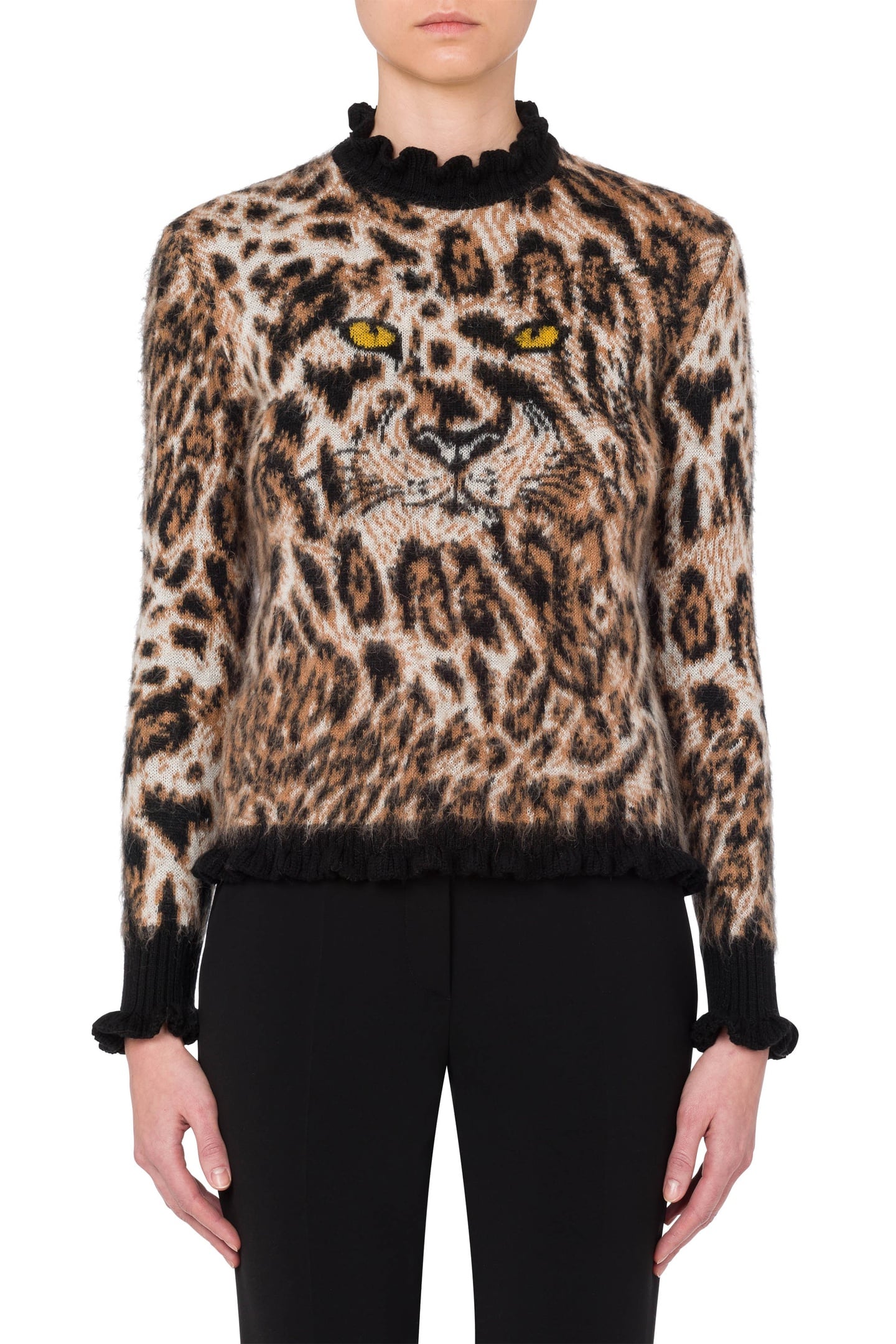 Moschino Leopard Print Mohair Blend Pullover Beige Maat: 38 | Longsleeves Outlet | Dames | Beige