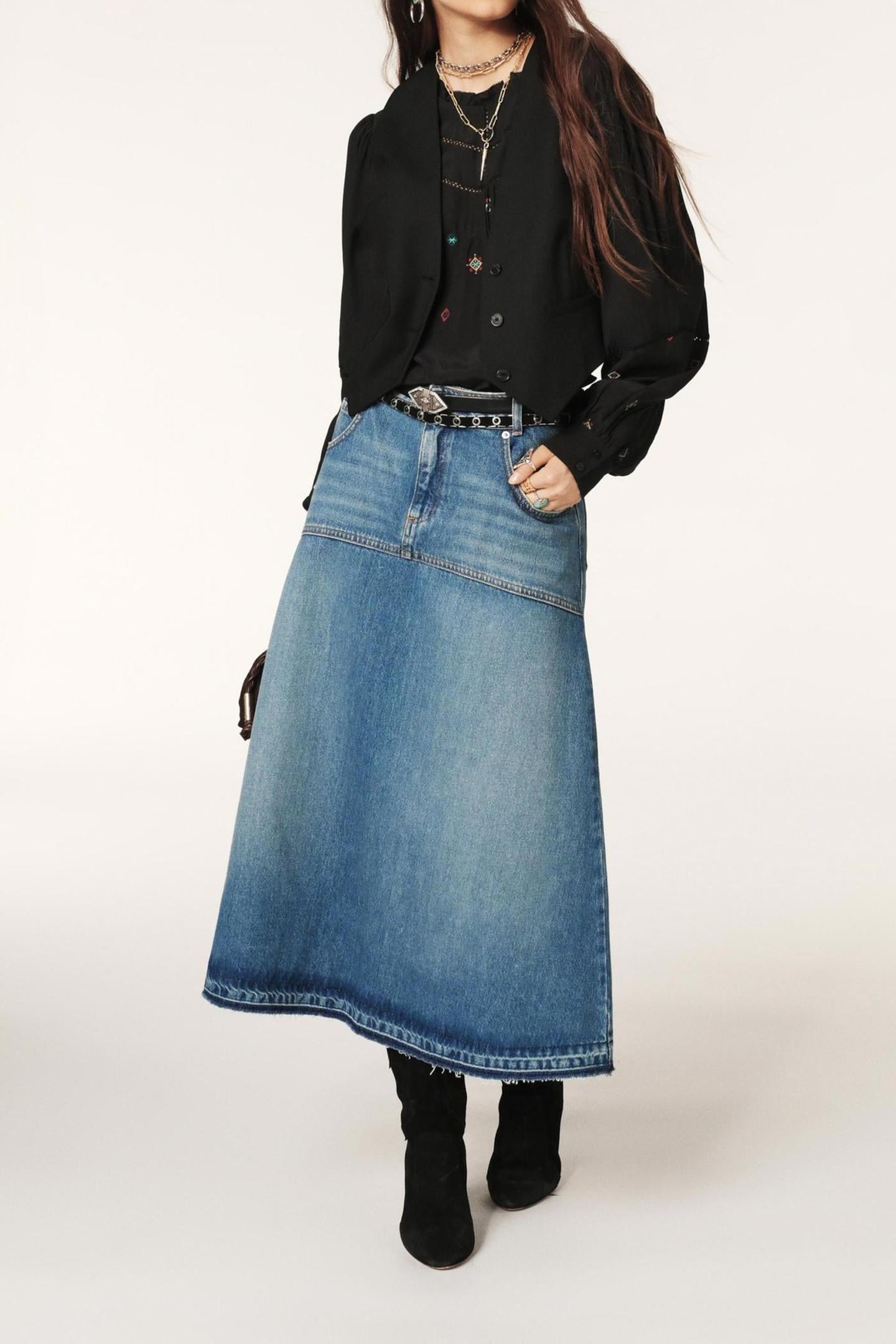 BA&SH Mid-length Skirt Lightusedblue Maat: 38 | Midi Rokken Outlet | Dames | Blauw