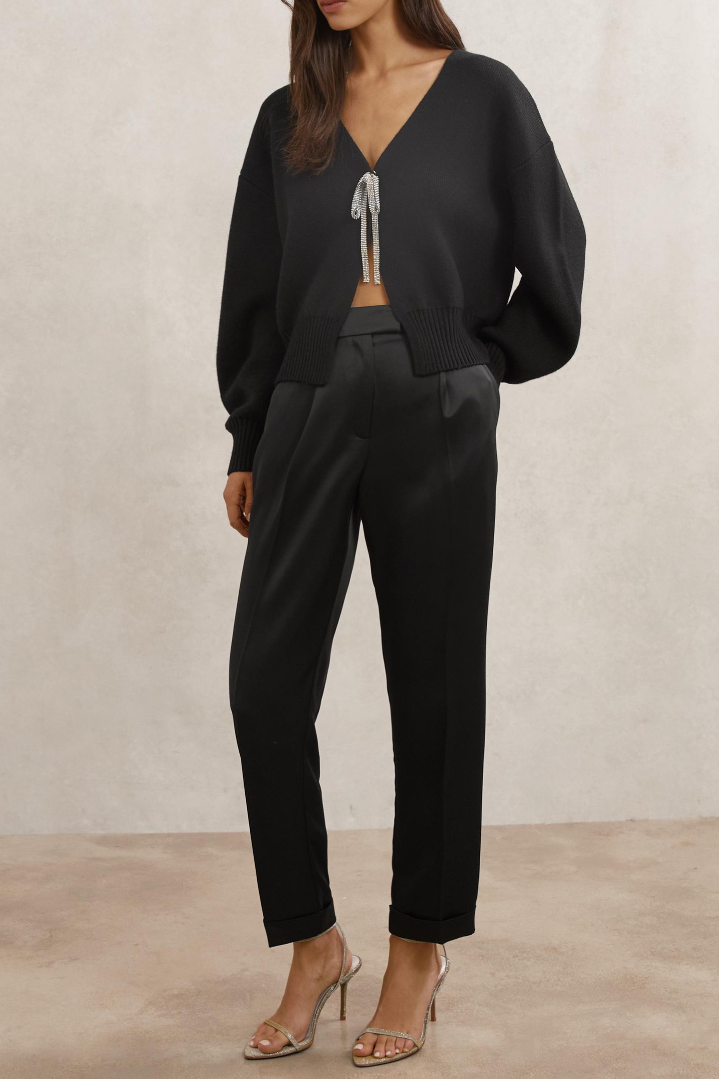 Reiss Bow Cardigan Black Maat: M | Longsleeves Outlet | Dames | Zwart