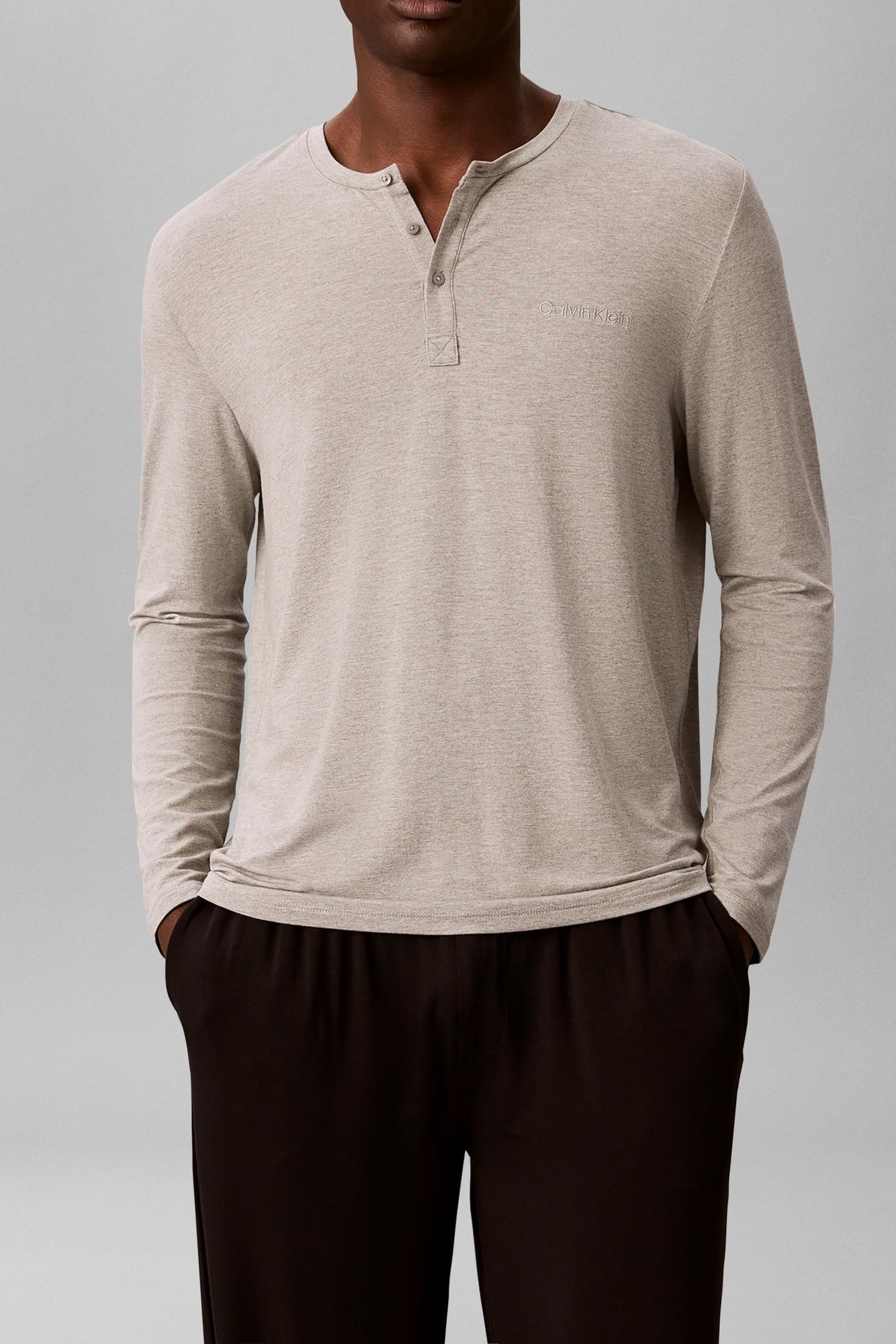 Calvin Klein Modal L/s Henley Grey Heather Taglia: S | Maglie a manica lunga Outlet | Uomo | Grigio