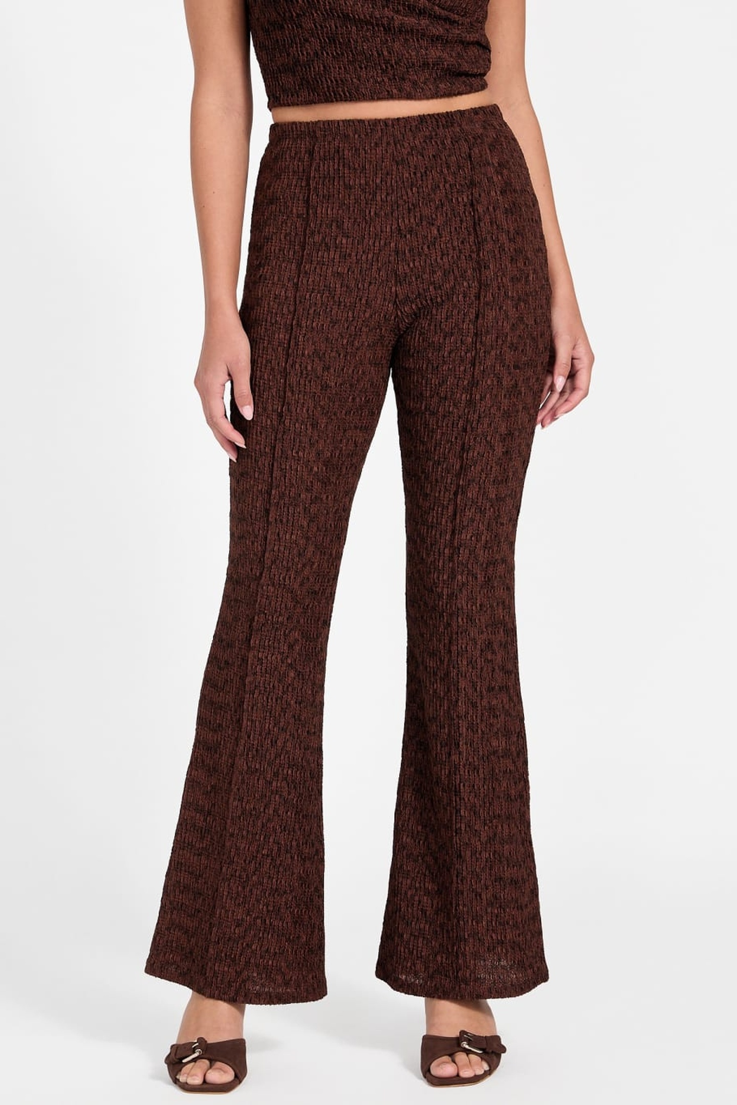 GUESS Naleny Pleated Pant Espresso Brown Multi Maat: L | Wijde Broeken Outlet | Dames | Bruin