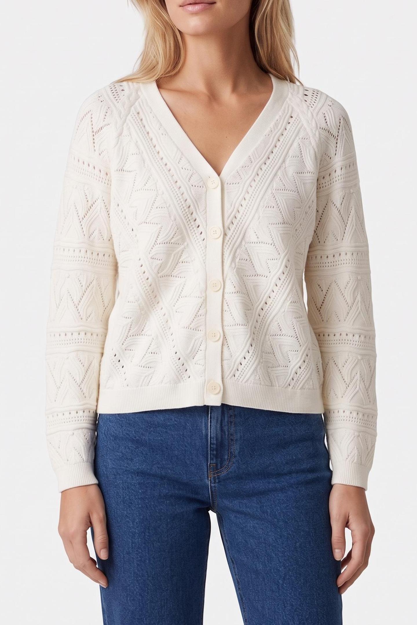 GUESS Ls Vn Pointelle Amel Dove White Talla: M | Sudaderas con Capucha Outlet | Mujer | Blanco