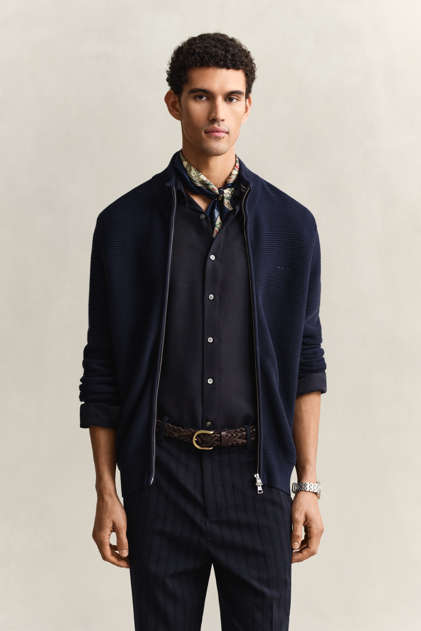 GANT Cotton Texture Zipped Cardigan Evening Blue Größe: M | Cardigans Outlet | Herren | Blau
