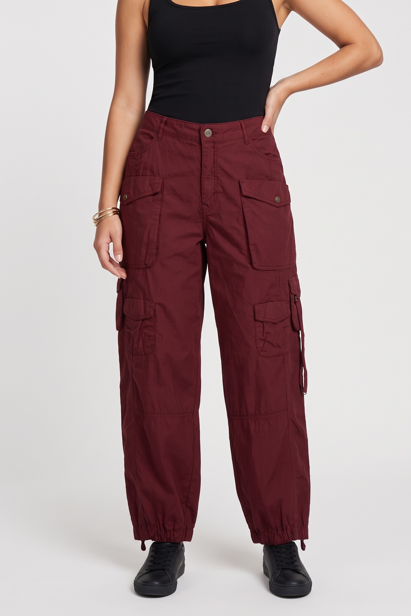 Summum Woman Loose Cargo Pants Lt Crispy Plain Weave Cassis Maat: 44 | Cargobroeken Outlet | Dames