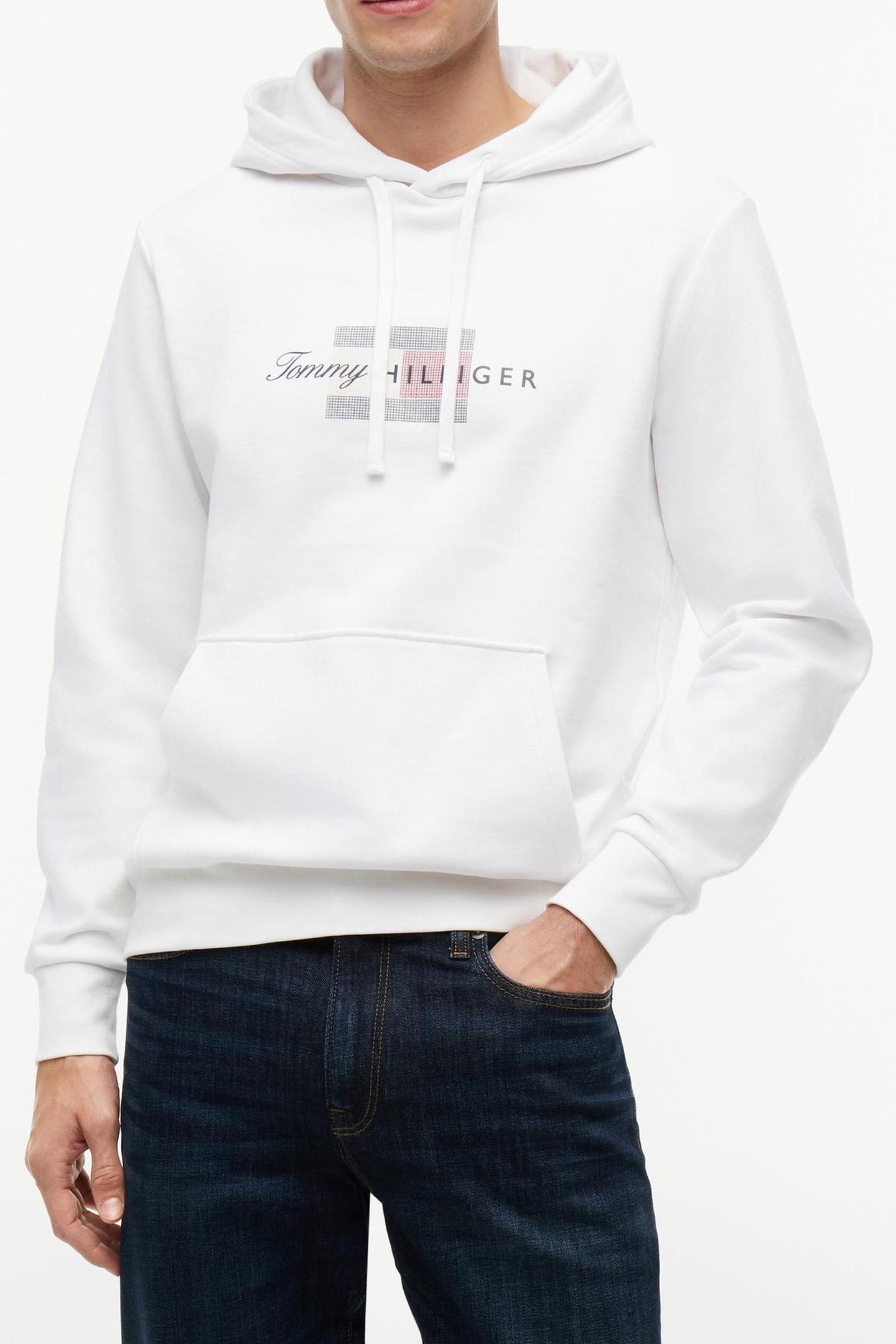 Tommy Hilfiger Script Flag Hoodie White Größe: M | Pullover Outlet | Herren | Weiß