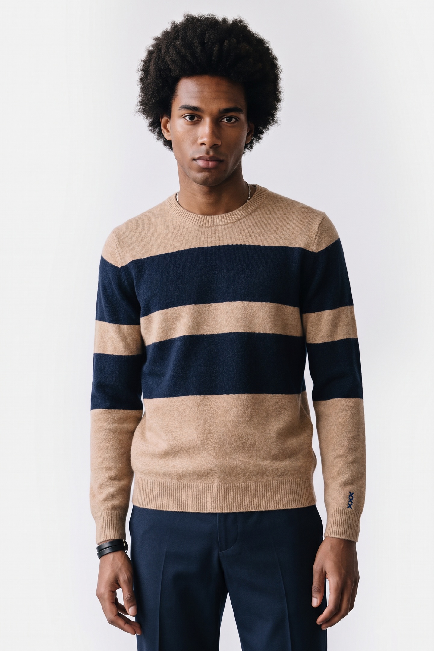 Scotch & Soda Soft Knit Crew Neck Stripe Regular Fit Pullover Travertine Maat: XL | Sweaters Outlet | Heren | Beige