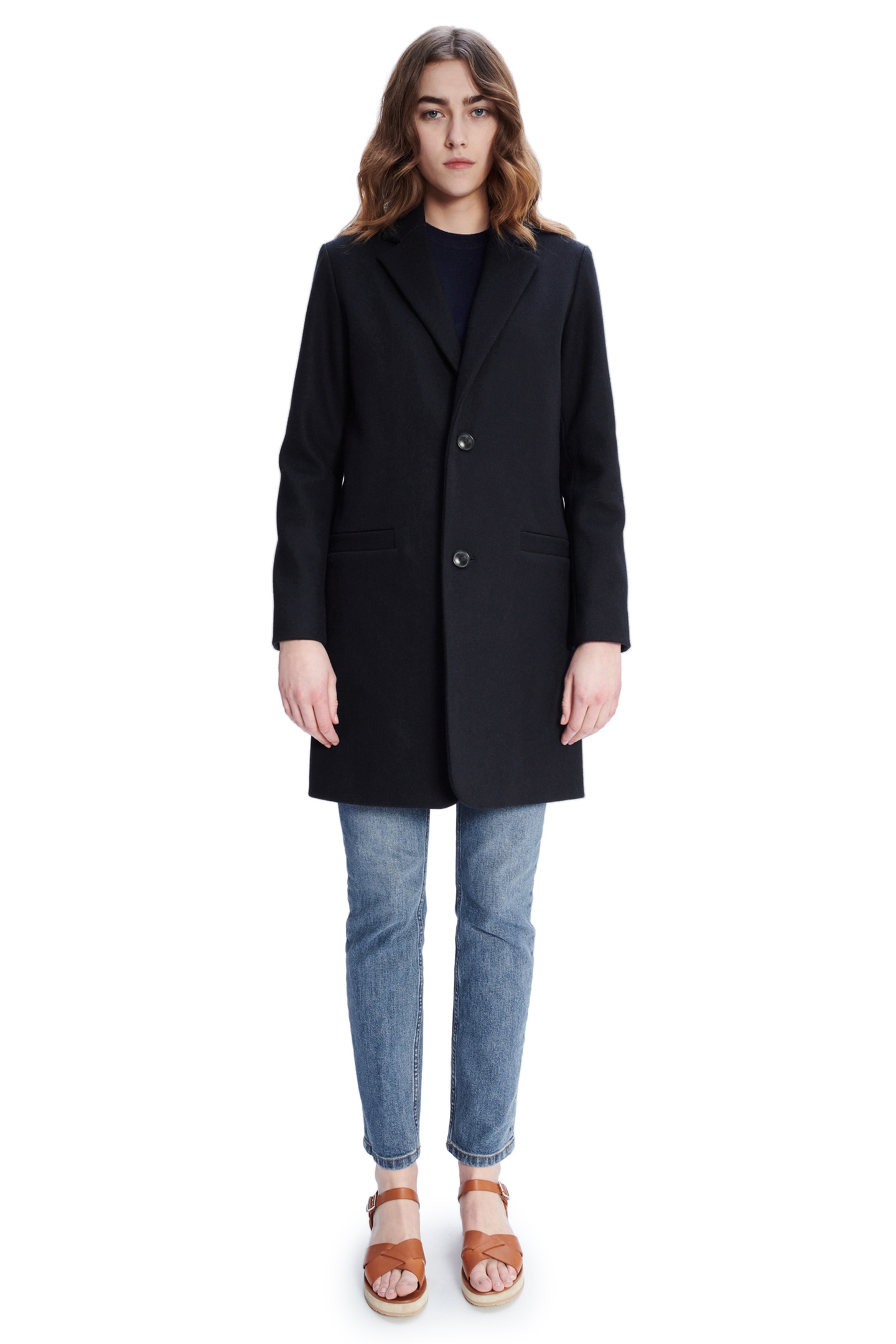 A.P.C. Coat Carver Heathered Navy Maat: 34 | Single-Breasted Mantels Outlet | Dames | Blauw