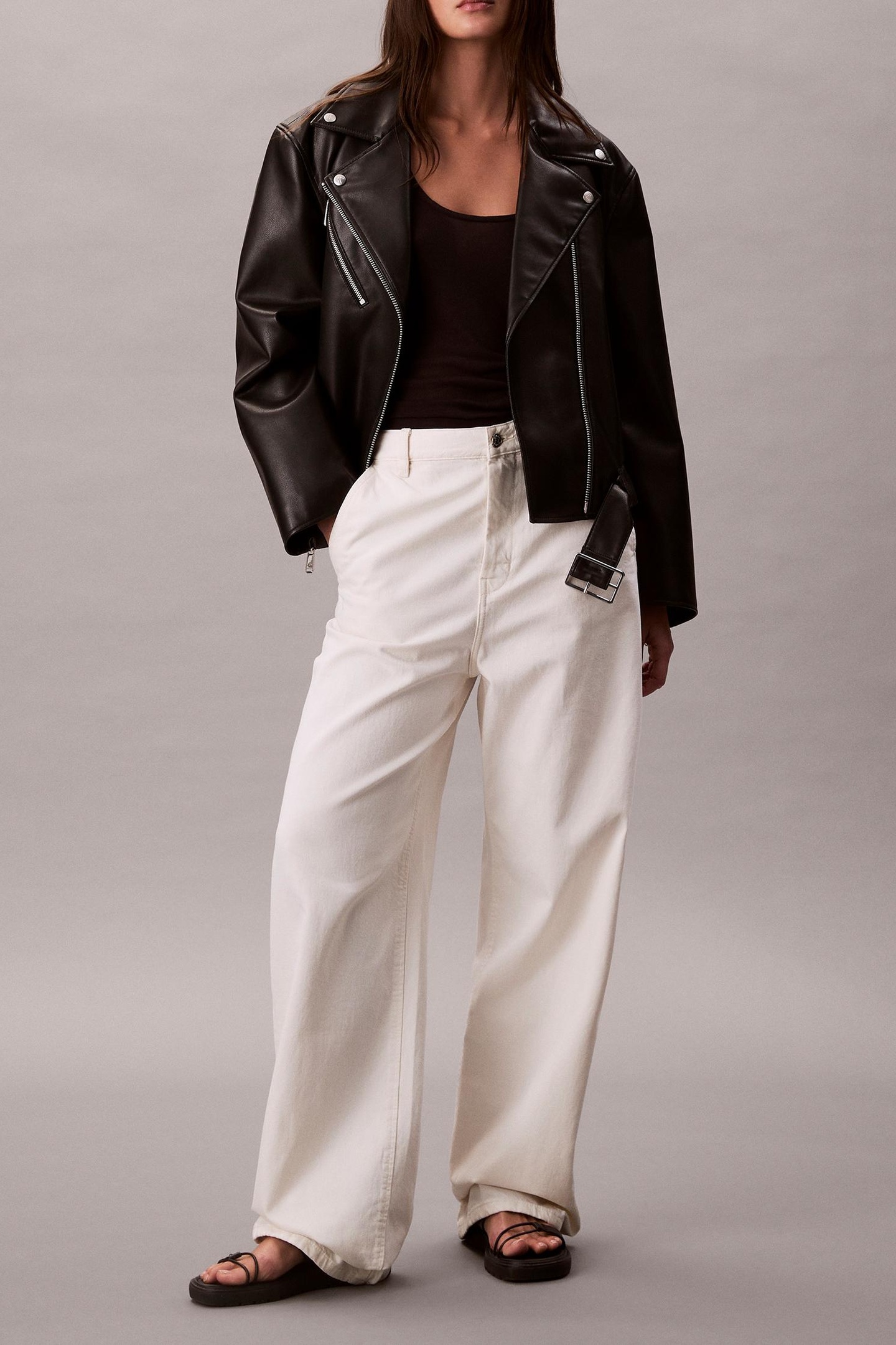 Calvin Klein Faux Leather Moto Jacket Black Beauty Size: M | Leather & Biker Jackets Outlet | Dames | Zwart