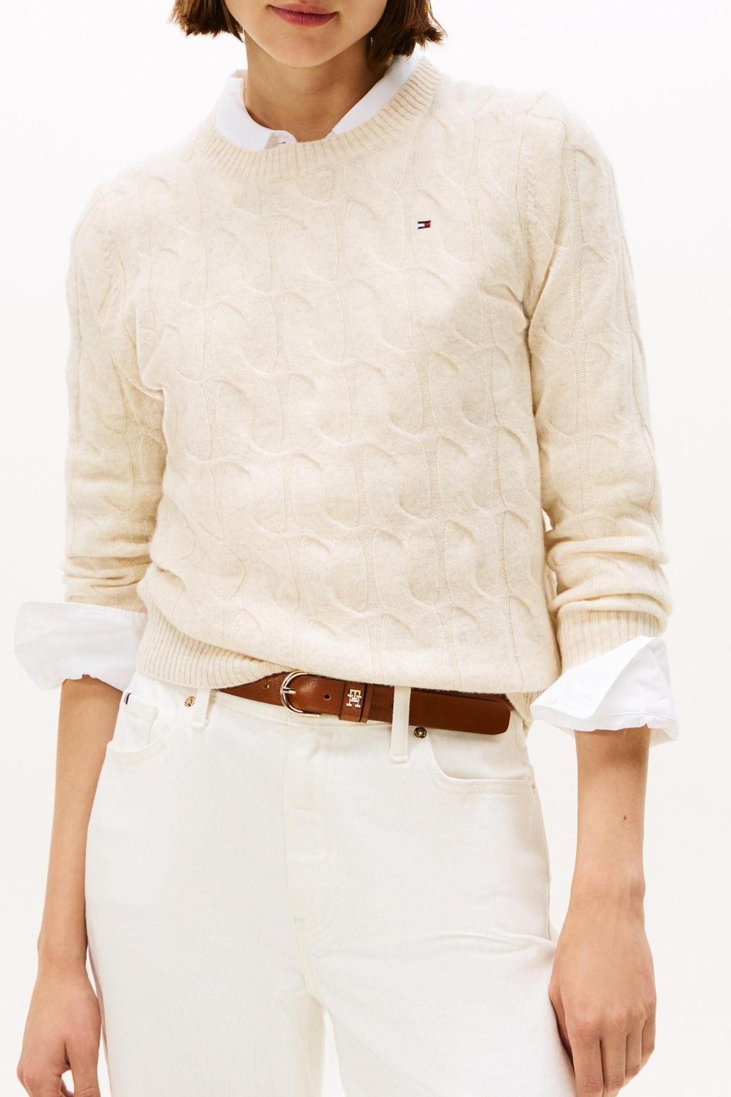 Tommy Hilfiger Soft Wool Cable C-neck Heather Oatmilk Taglia: XL | Maglioni a maglia Outlet | Donna