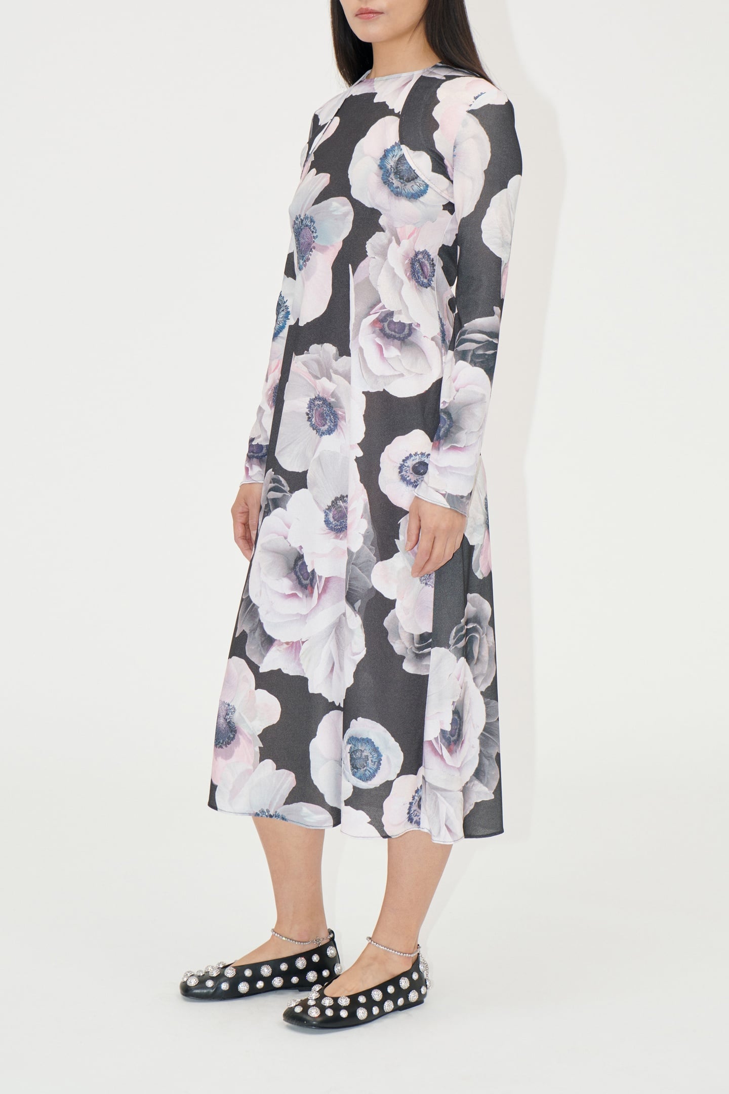 Stine Goya Crewneck Long Sleeve Midi Dress Nostalgic Anemone Größe: XXS | Midikleider Outlet | Damen