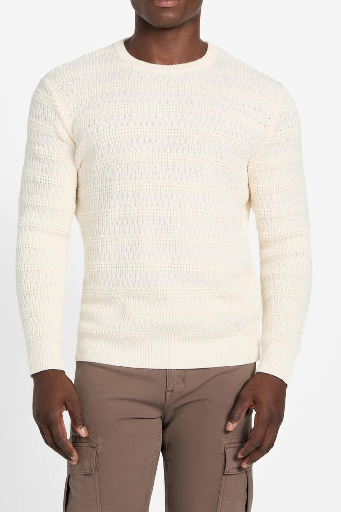 GUESS Jeff Cn Stitched Swt Salt White Maat: L | Sweaters Outlet | Heren | Wit